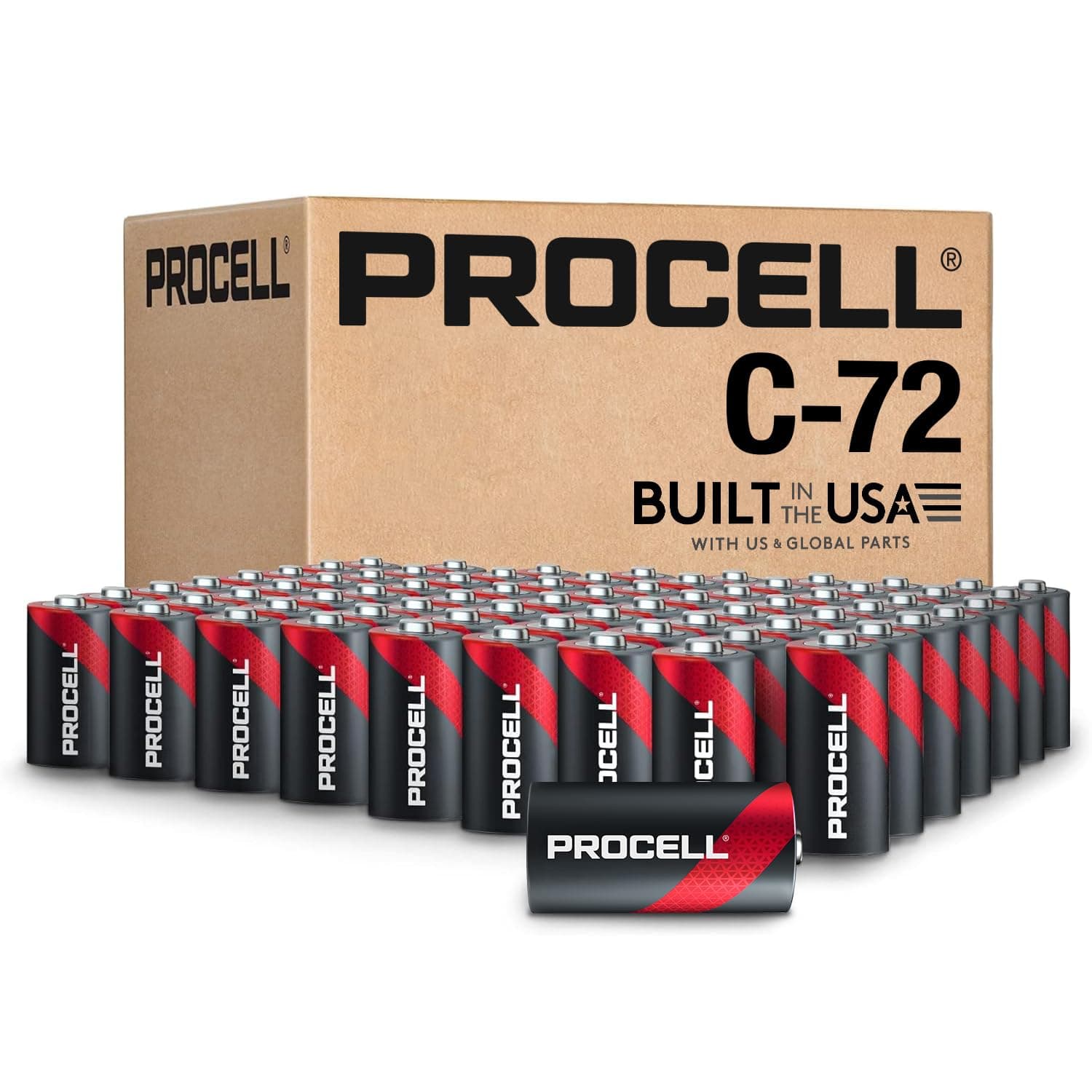 PROCELL C Cell Long-Lasting Alkaline Batteries (72 Pack) Built in the USA, 10-Year Shelf Life, Bulk Value for All Professional Devices - C Batteries Bulk Pack