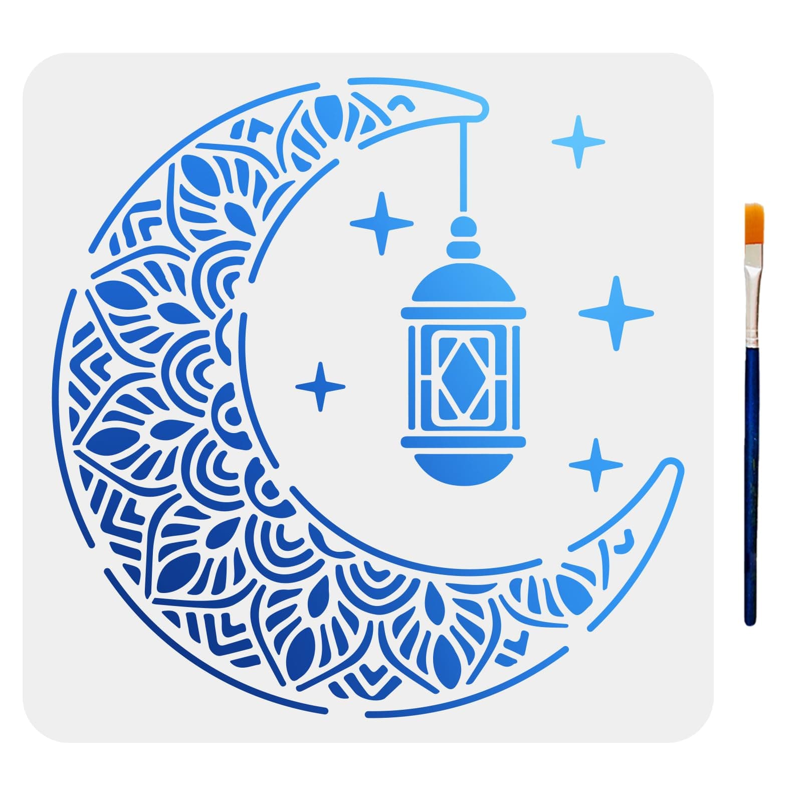 MAYJOYDIY Ramadan Lantern Stencil Eid al-Fitr Drawing Stencil Ramadan Eid Stencils 11.8×11.8inch with Art Paint Brush Eid Mubarak Moon Decorating for Islamic Festival Party DIY Decoration