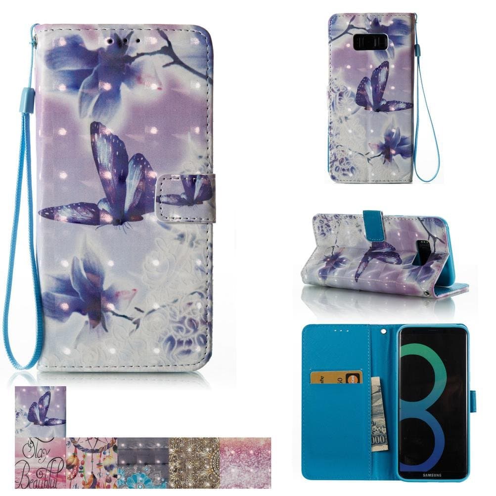Galaxy S8 Plus Case, Firefish [Card Slots] [Kickstand] Flip Folio Wallet [3D Painting] Case Shell Scratch Resistant Protective Cover for Samsung Galaxy S8 Plus (6.2") 2017 Plus -Butterflies