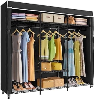 VIPEK V30C Coverd Clothes Rack, Heavy Duty Clothing Rack with Oxford Fabric Cover, Portable Closet with Adjustable Shelves & Hang Rods, Freestanding Wardrobe Metal Closet Rack for Hanging Clothes