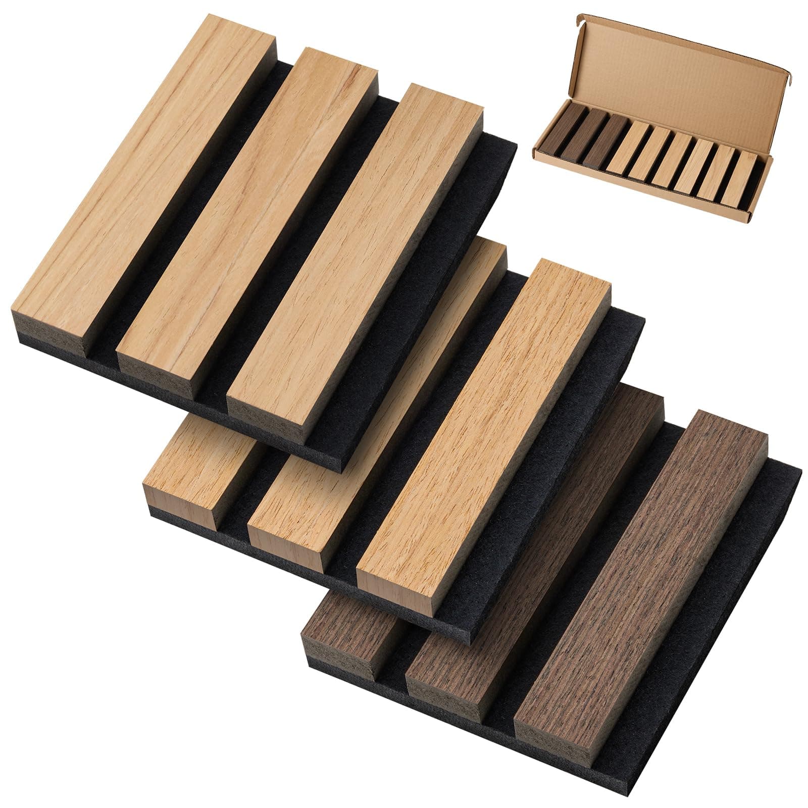 [Sample Pack] Wood Slat Wall Panel Fluted Wall Panels Wood Wall Acoustic Panels For Wall/Ceiling, 6” × 5”× 0.8” Wood Panels For Wall, 3 Color Small Sample Tiles