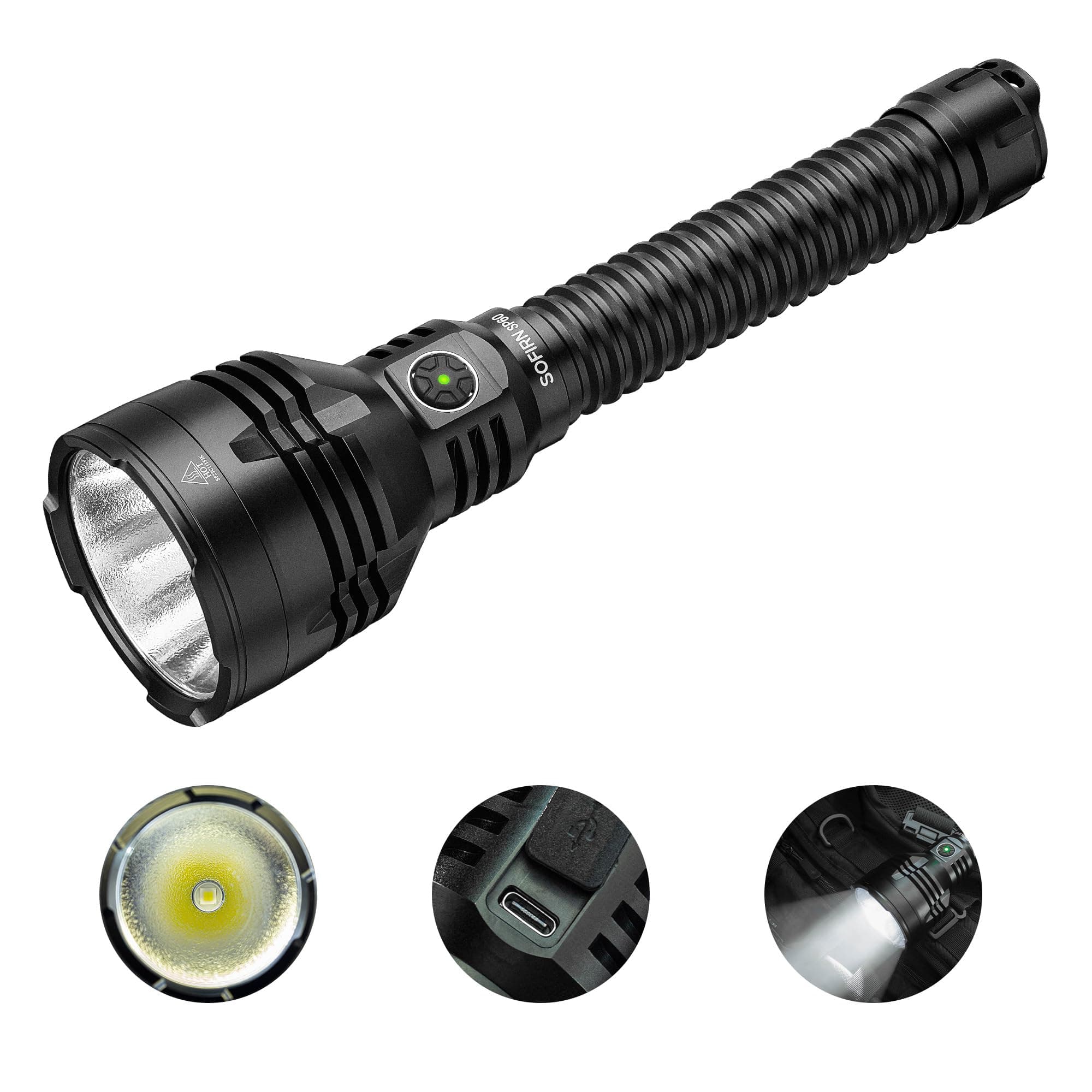 Super Bright LED Flashlight Sofirn SP60, 6800 Lumens 915M Long Throw Flashlight, Flash Light High Lumens for Hunting Emergency, USB C Rechargeable, Reverse Charging Functionality for Hunting