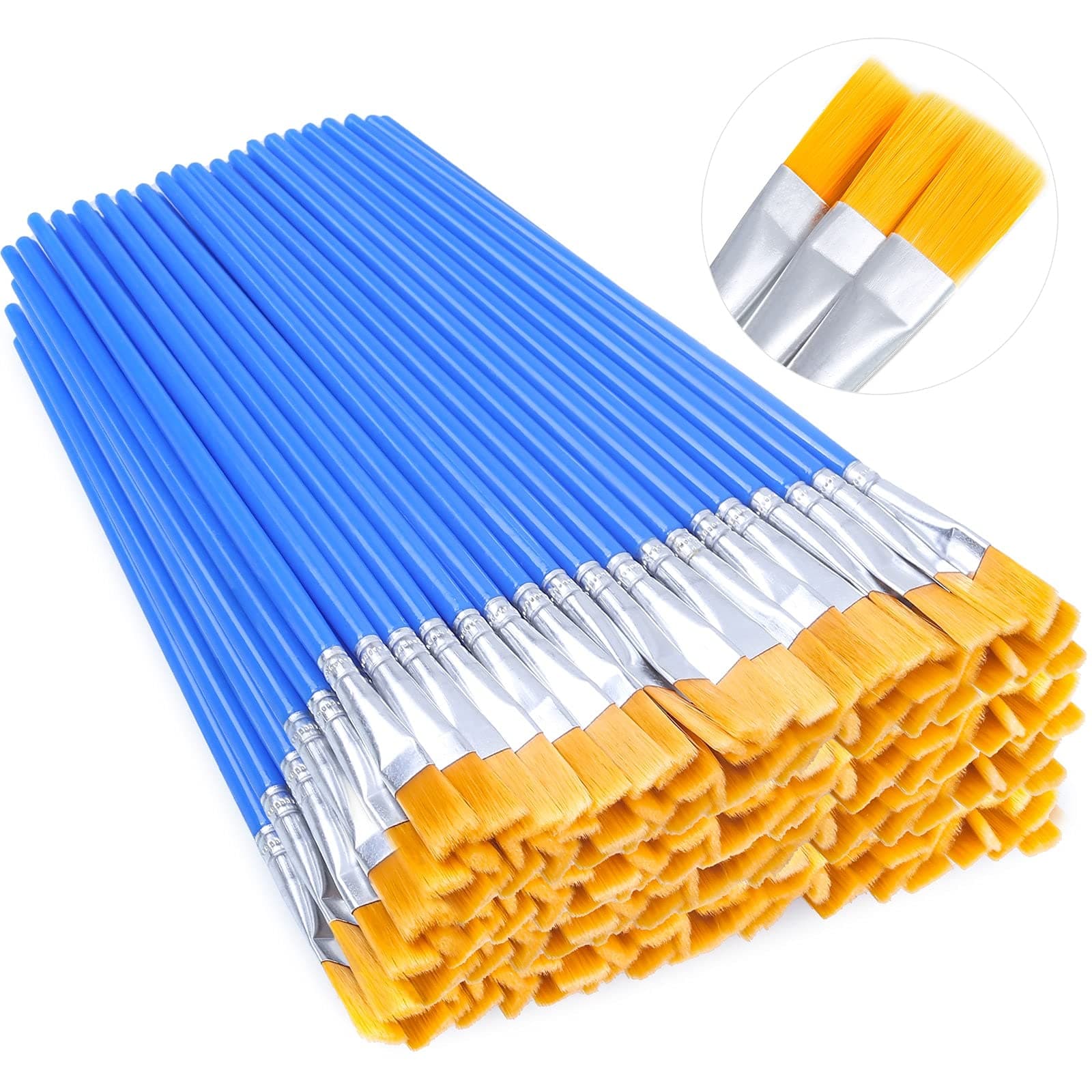 anezus 100Pcs Small Paint Brushes Bulk, Flat Top Acrylic Classroom Brush for Kids Mini Paint Brushes for Touch Up Crafts Detail Painting