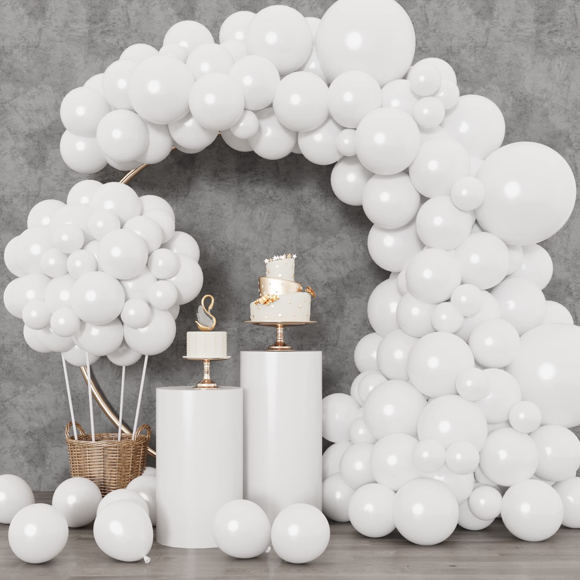 RUBFAC White Balloons 129pcs Different Sizes 18 12 10 5 Inch for Garland Arch, Latex Balloon for Engagement Wedding Anniversary Birthday Party Baby Shower Decoration
