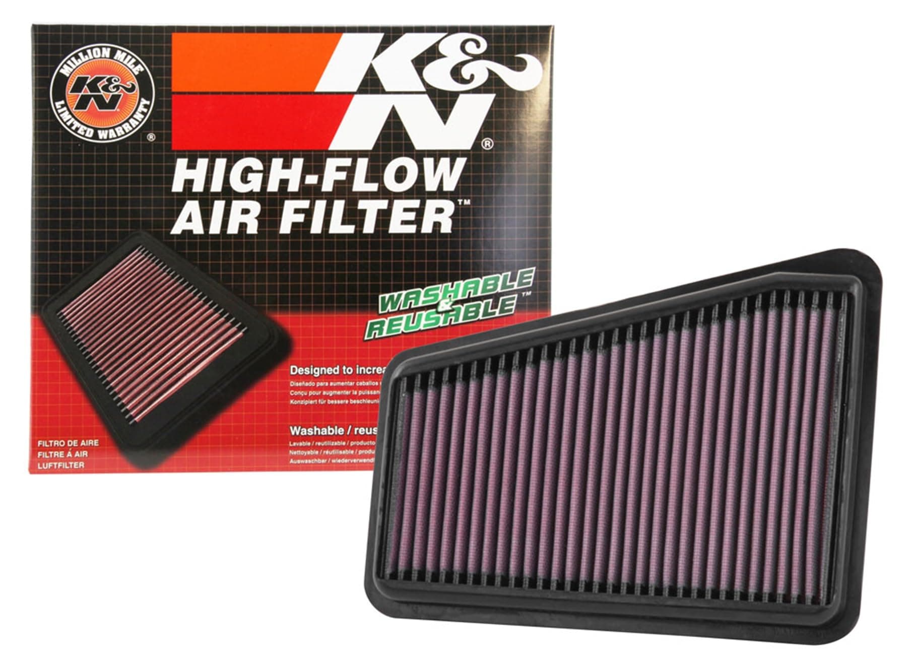 Engine Air Filter: Reusable, Clean Every 75,000 Miles, Washable, Premium, GENESIS/KIA (G70, Stinger), 33-5041