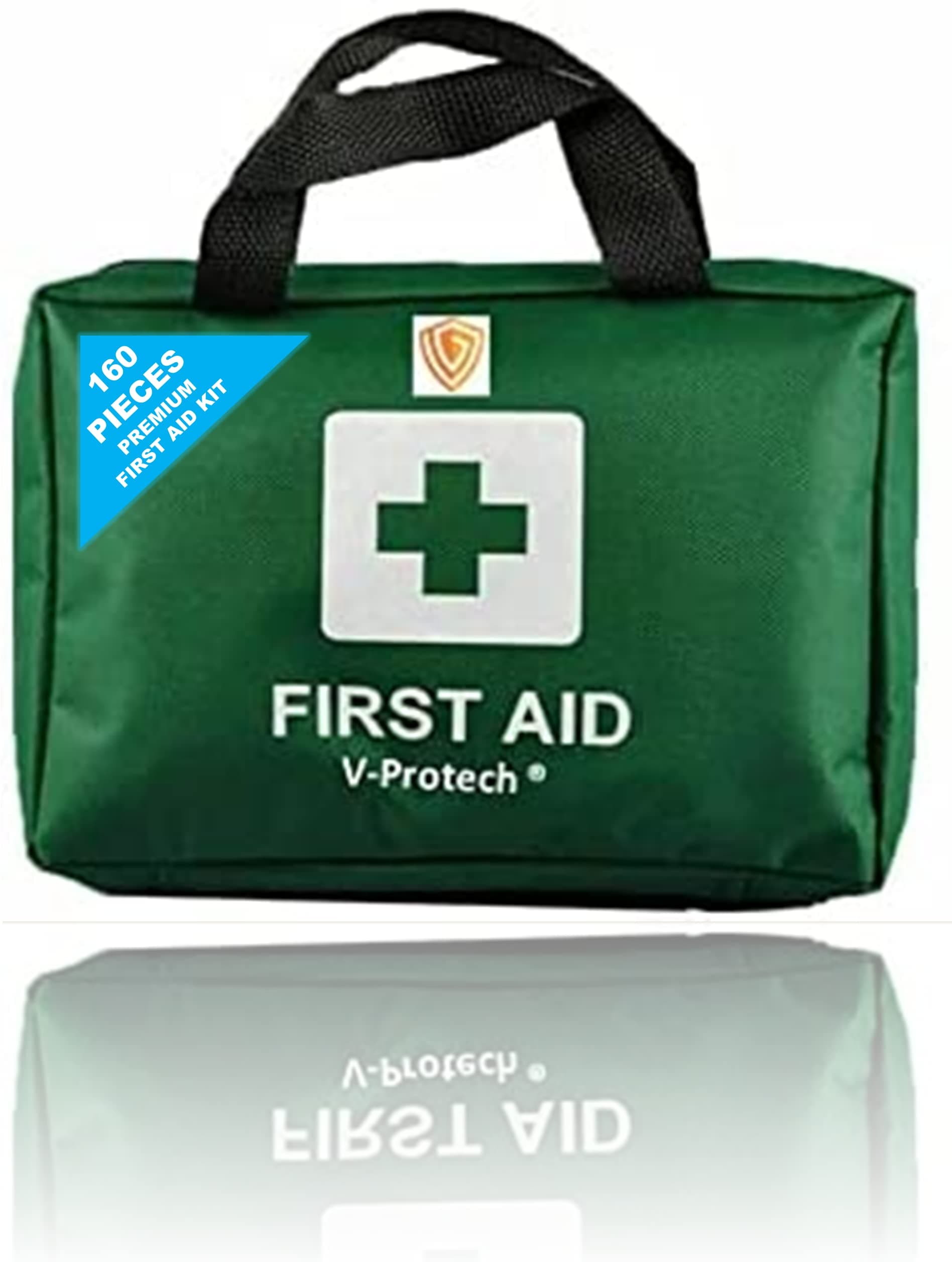 160 Piece Premium First Aid Kit Bag - Includes Eyewash, 2 x Cold (Ice) Packs and Emergency Blanket for Home, Office, Car, Caravan, Workplace, Travel and Sports (Green) (160 Piece Kit)