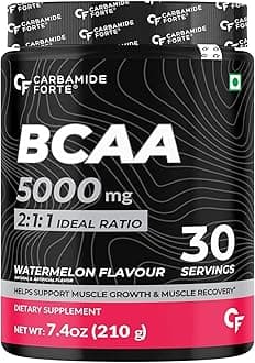 Carbamide Forte BCAA 5000mg Supplement for Men & Women 7g Serving with Ideal 2:1:1 Ratio | BCAA Powder for Muscle Growth & Muscle Recovery - Watermelon Flavour - 210g