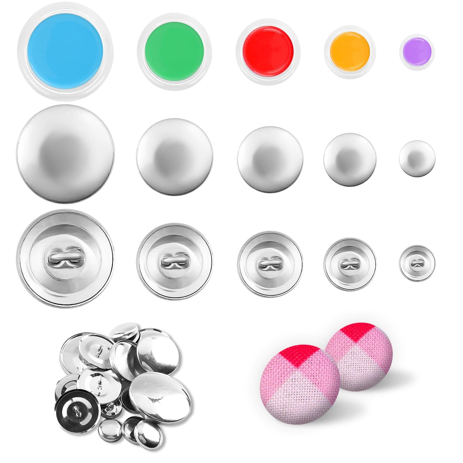 100pcs Cover Button Kits with 5 Sizes & Tools - DIY Fabric Covered Buttons to Make Your Own