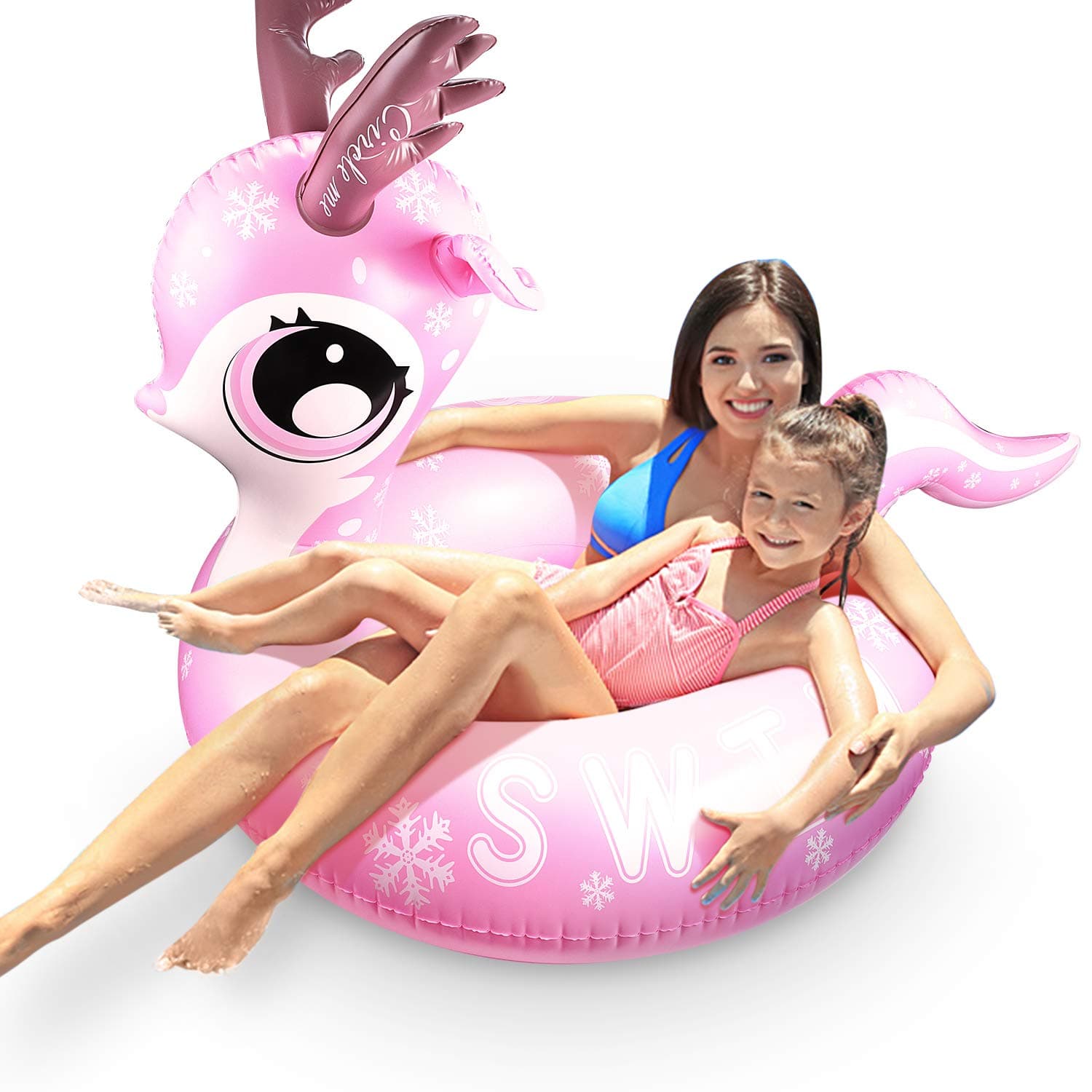 Big Elk Inflatable Pool Float, Swim Ring with Antlers & Tail Swimming Party Toys for Kids Adults Girls Boys Summer Beach Ocean