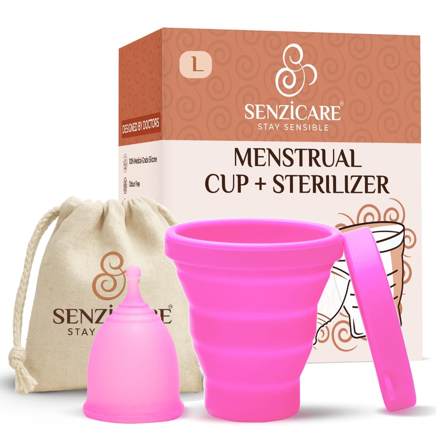 Truecup Reusable Large Menstrual Cup & Sterilizer Cup Care Kit|Period Care Combo Pack For Women,2 Count,Pink