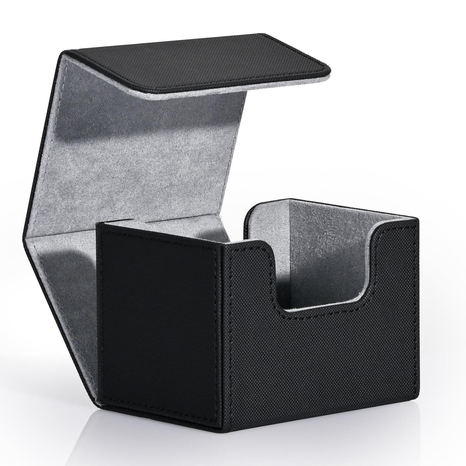 Card Deck Box for Trading Cards, MTG Commander Deck Box Holds 120+ Single Sleeved Cards, Leather Magnetic Card Storage Box Fits for TCG CCG Magic Cards (Black)