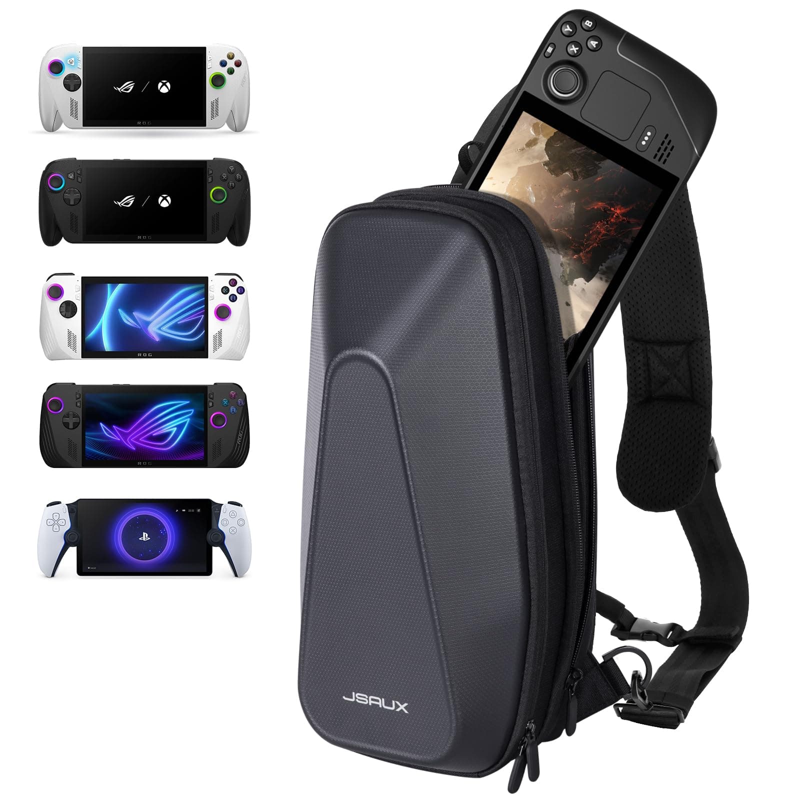 – JSAUX Sling Bag for Steam Deck (OLED)/ROG Xbox Ally X (2025)/Xbox Ally/ROG Ally (X), Carry Case with EVA Hard Shell, Double-layer Case for Docking Station & Accessories, Crossbody Bag for Travel