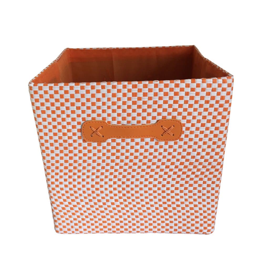 Foldable Woven Paper Storage Basket Convenient Storage Box for Office Bedroom Closet Paper Bin Simple Style Toys and Clothing Containing Box with Handle （11x11x11”）(Style 4)