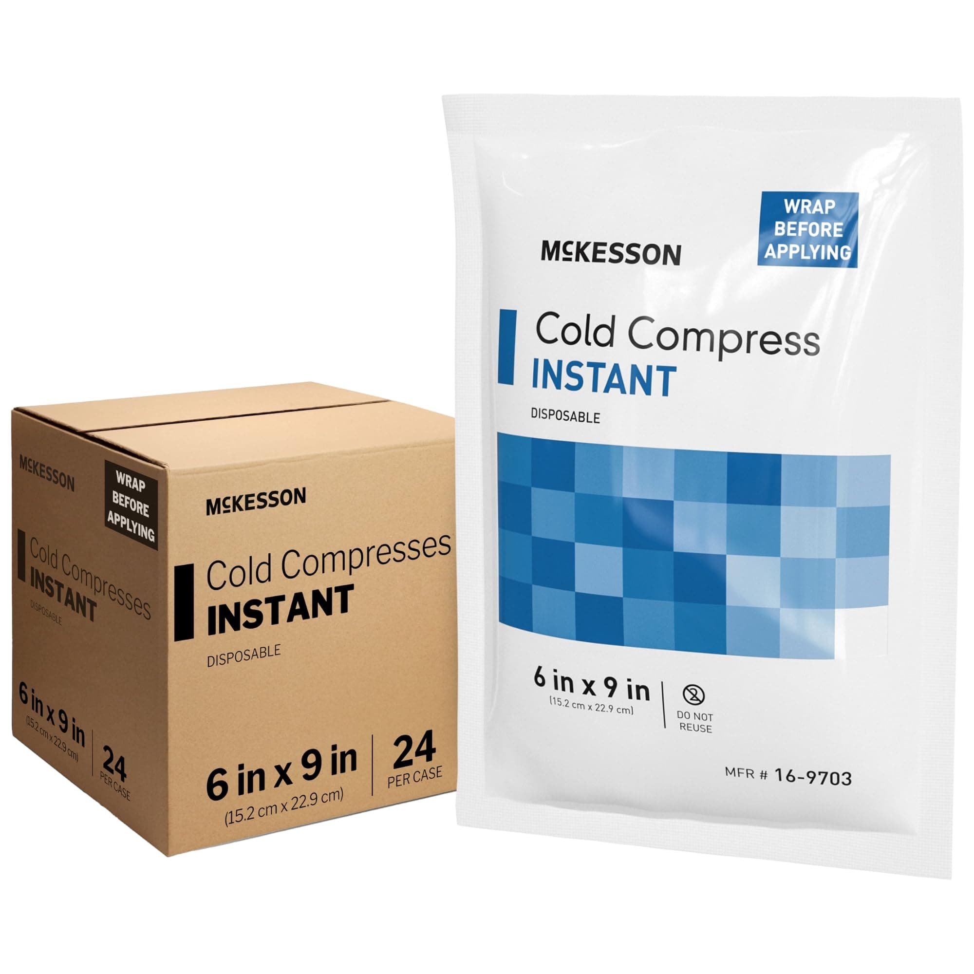 McKesson Instant Cold Packs 6" x 9" [24 Pack] – Instant Ice Packs for Injuries Disposable, Pain Relief, Swelling, Sprains – Travel Cold Compress for Sports, First Aid, Toothache