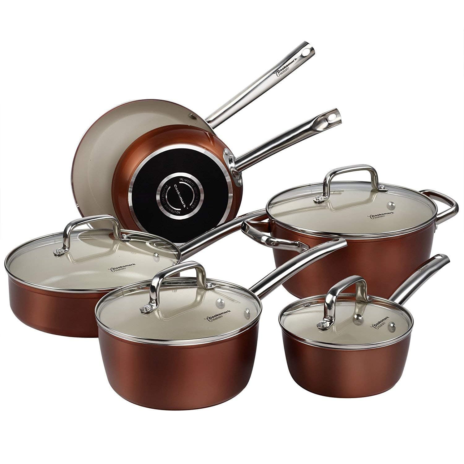 cooper pan Copper Pots and Pans, Ceramic Cookware Set Nonstick, Dishwasher Safe Oven Safe, 10 Piece