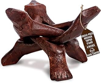 Wooden Tripod Stand - Display Stand For Home Decor, Abalone Shell, Jewelry Dish, Trinket Dish, Key Bowl, Crystal Ball and More - Stained, 4 Inches