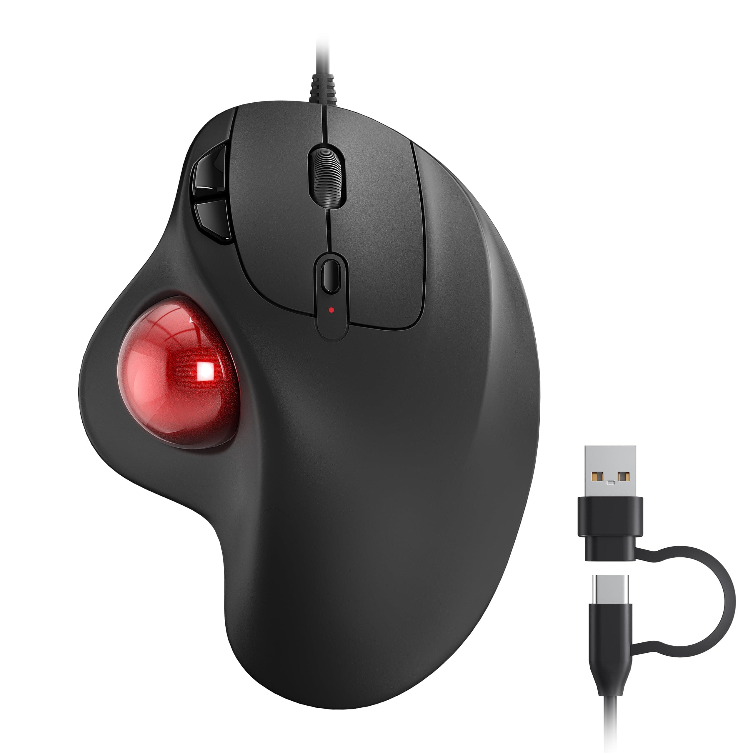 Nulea M509 Trackball Mouse Wired, Ergonomic Design, Easy Thumb Control, Precise & Smooth Tracking, 2-in-1 Interface (Type A &Type C), Compatible for PC, Laptop, Mac, Windows(Red).
