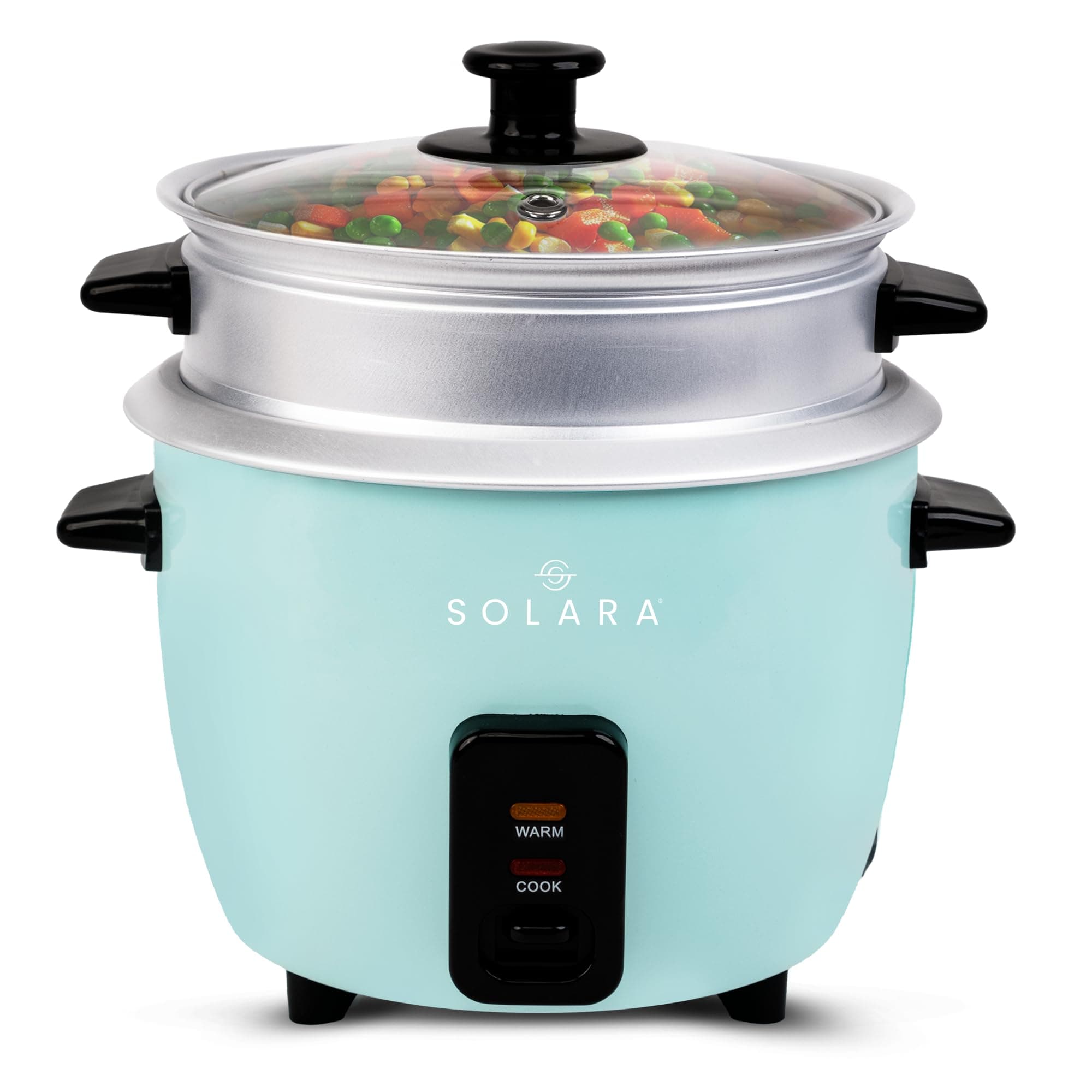 SOLARA One-Touch Electric Rice Cooker 1 Ltr, Small Automatic Electric Cooker with Food Steamer and Grain Cooker, 400Watts, Rice Cooker 1 Litre with Steam & Rinse Basket, Aqua