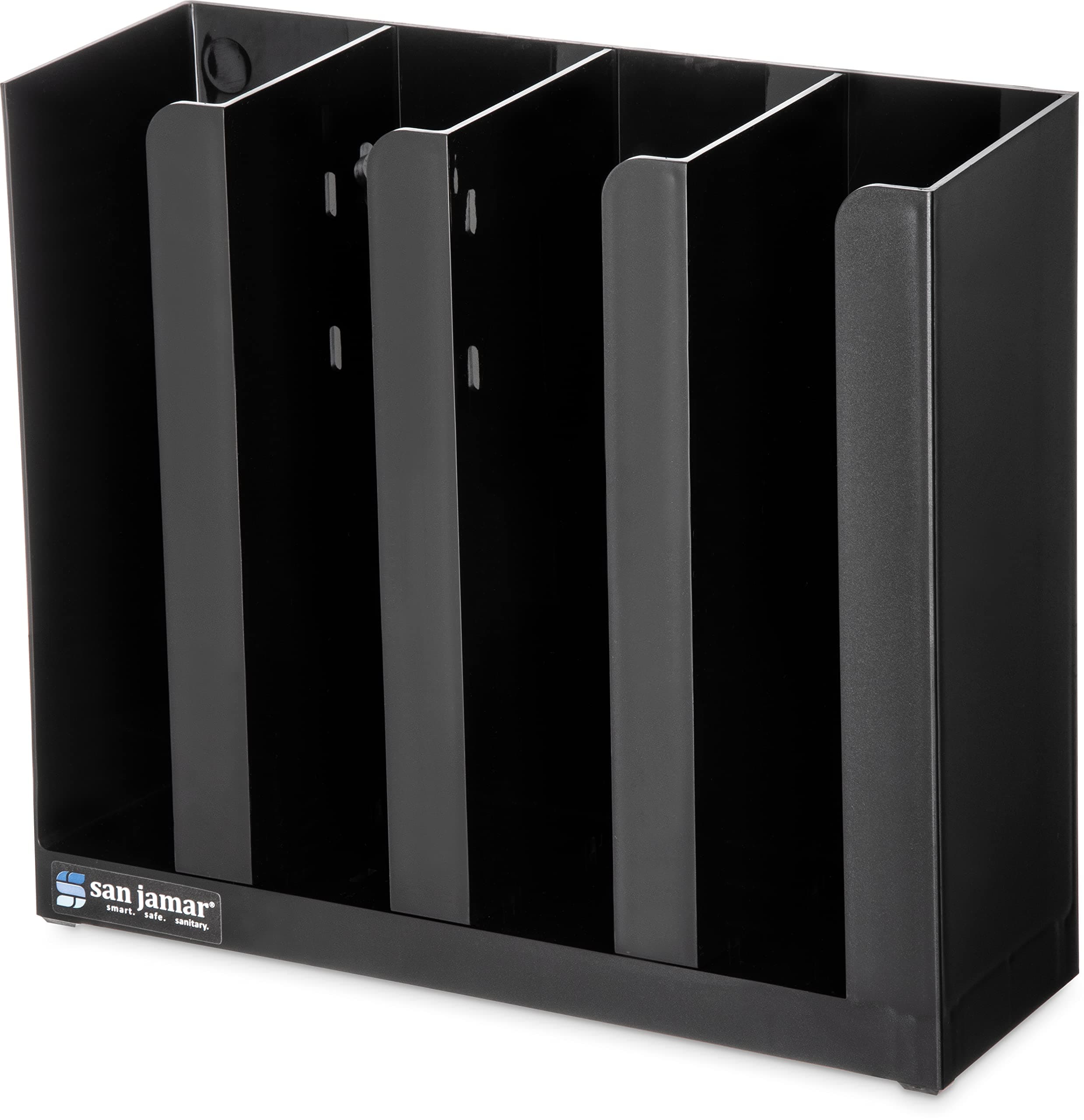 San Jamar Portion Cup and Lid Organizer Fits 2-3" Cups and Lids with Removable Dividers for Kitchen, Restaurant, and Fast Food, Plastic, 10 x 11.5 x 3.75 Inches, Black