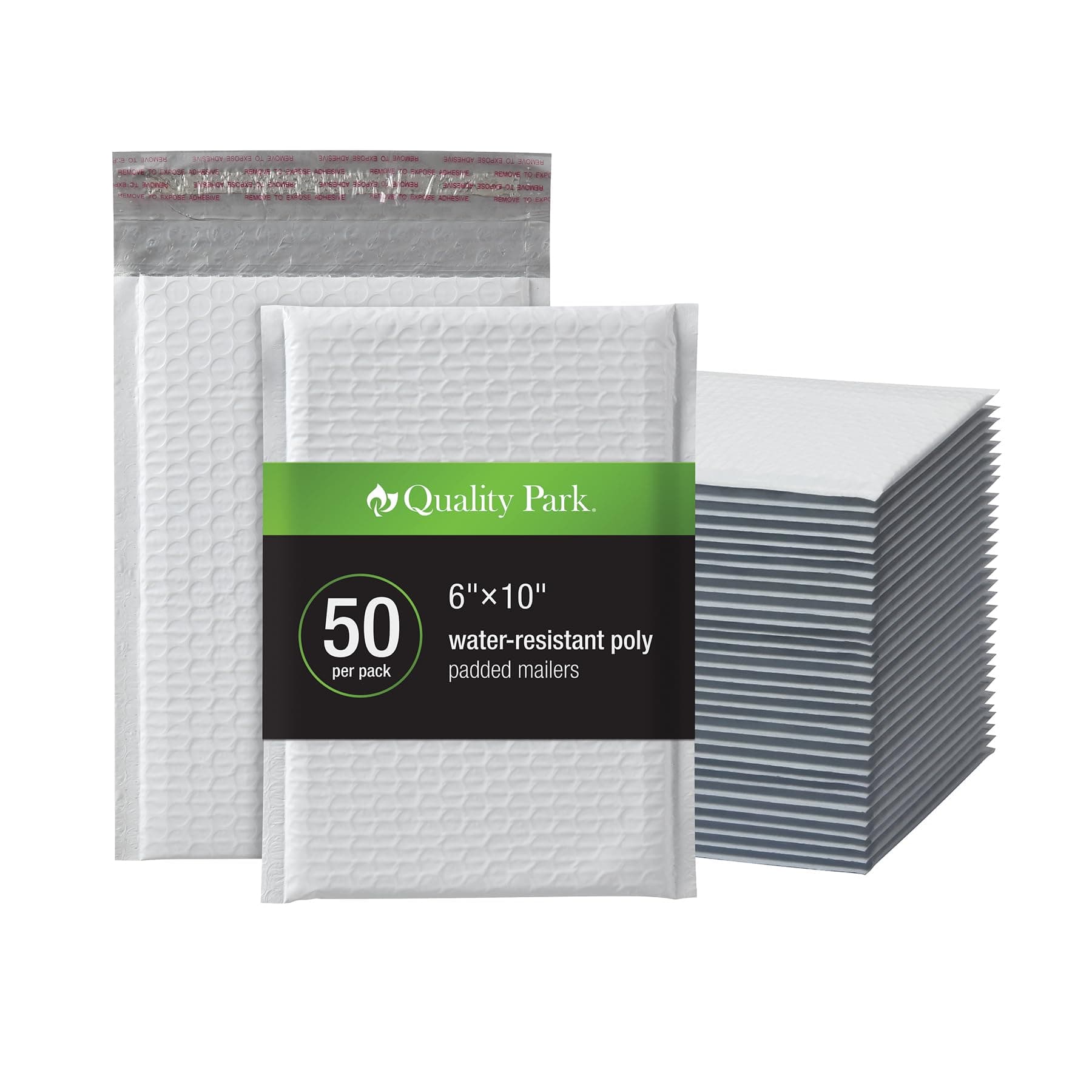Quality Park Bubble Mailers, 6 x 9 Inch, White Poly Mailers, Padded Envelopes, Shipping Envelopes, Water Resistant, Self Seal, 50 Per Box (QUA85856), Plastic