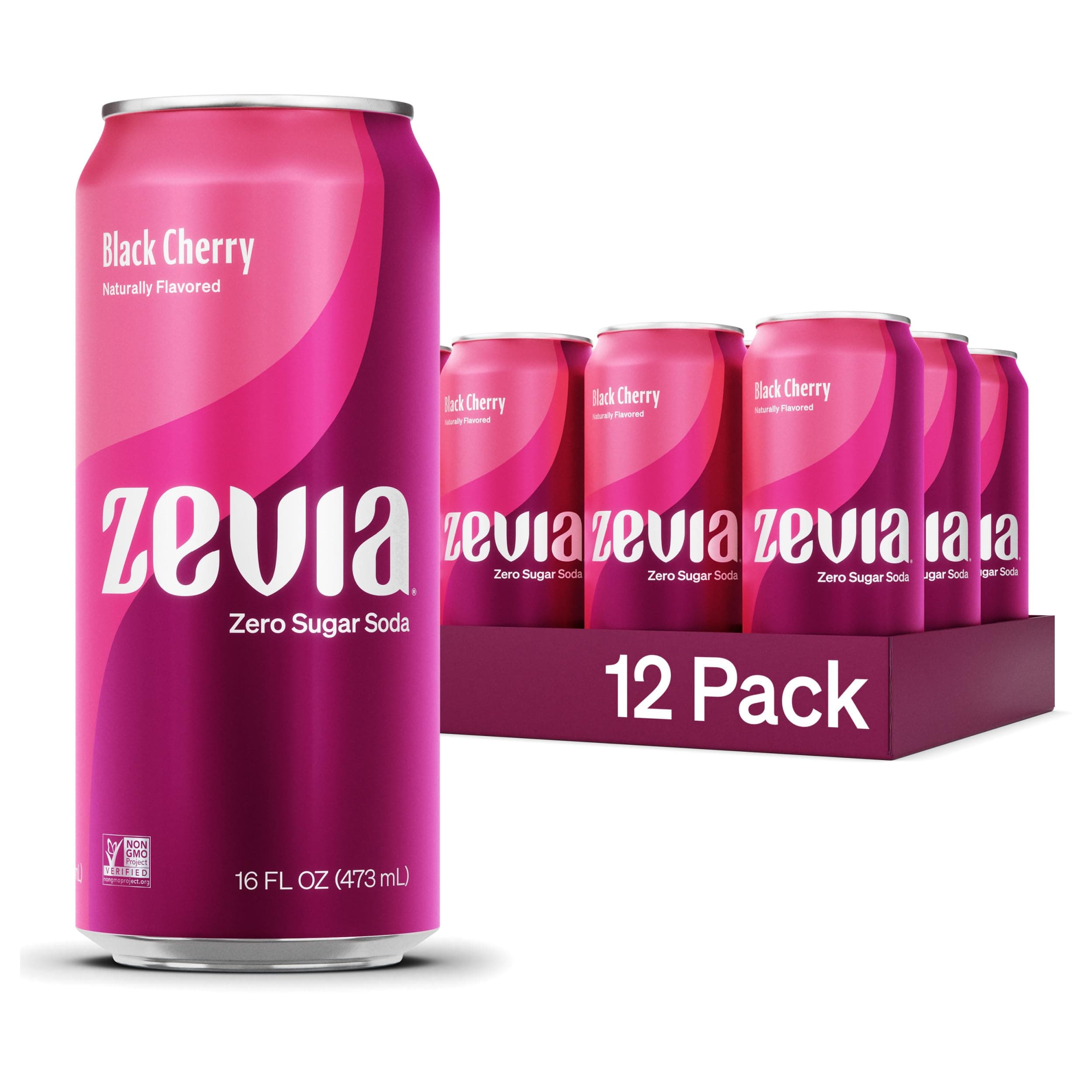 Zero Sugar Soda, Black Cherry, 16 oz Cans (12-Pack) – Naturally Sweetened, Non-GMO Project Verified, Gluten-Free, Vegan
