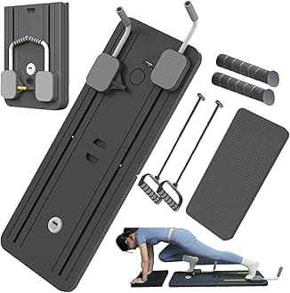 Pilates Reformer Machine Board Set Ab Roller Exercise Wheel Automatic Rebound Foldable Pilates Board Abdominal Exercise Equipment with Resistance Rope and Timer