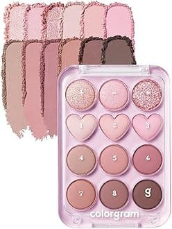 COLORGRAM Pin Point Eyeshadow Palette 02 Pink+Mauve= | Ultra-Blendable Matte, Glitter, Shimmer Shades for Daily Makeup | K-Beauty Eye Palette with Easy-to-Use Calculator Design