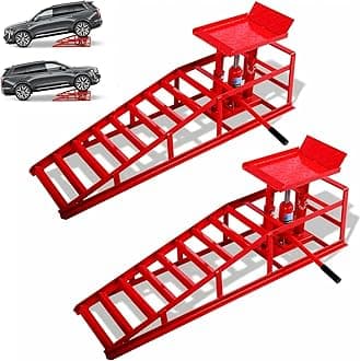 2PC 5Ton/11,000lbs Hydraulic Car Ramps, Portable Hydraulic Vehicle Lift, Car Ramp Solution for Oil Changes & Home Garage Auto Repairs