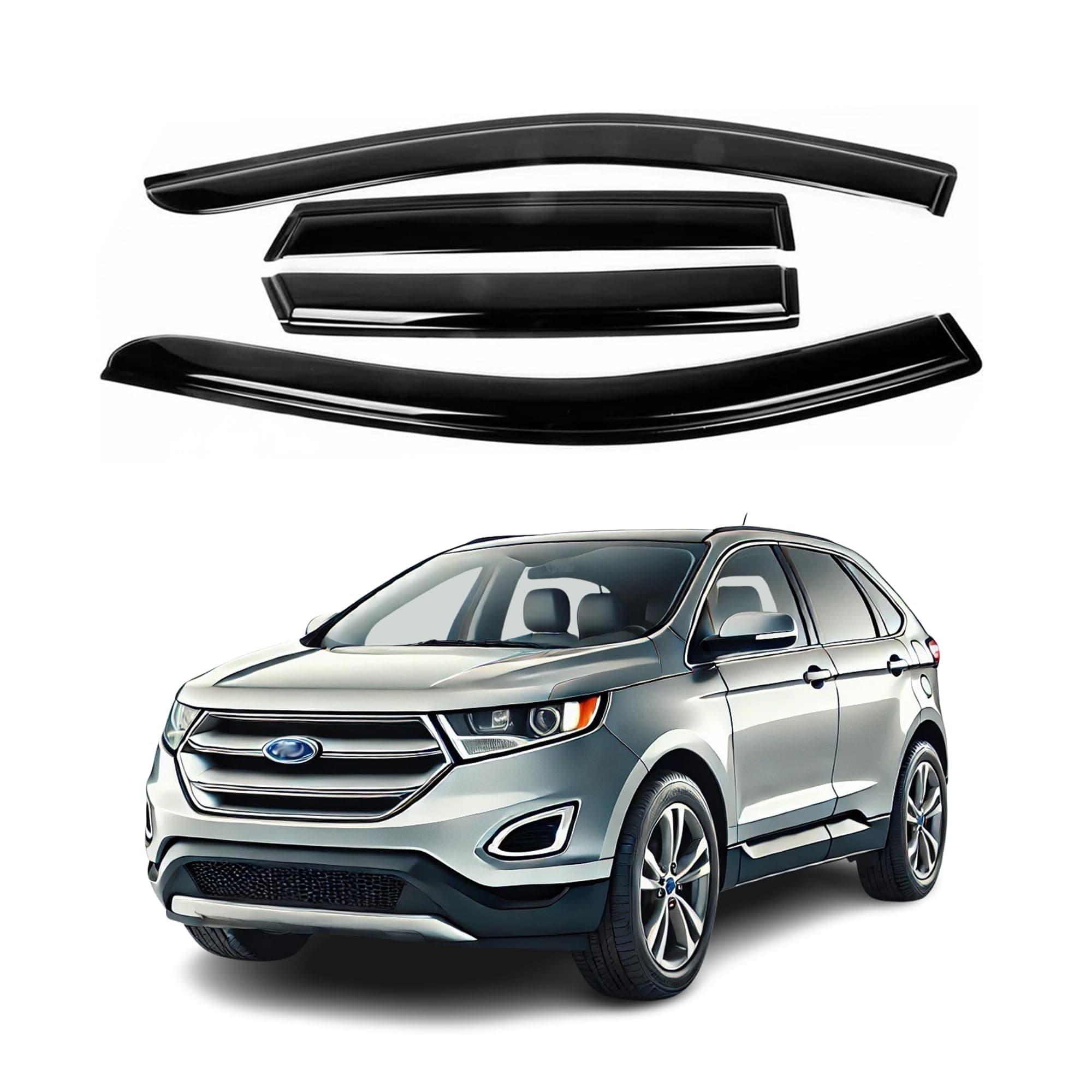 Fits Ford Edge 2007 2008 2009 2010 2011 2012 2013 2014 & Lincoln MKX 2007-2015 Safe Smoke Window Visor Set - Sun, Rain, and Vent Protection, 4-Piece Tape-On Window Deflector Guard Kit, 2mm Thickened