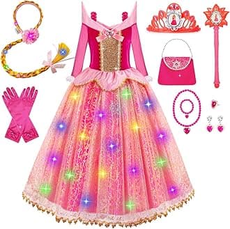 Princess Dresses for Girls - Light Up Princess Dress Up for 3-10 Year Old, Costume for Girls Halloween Birthday