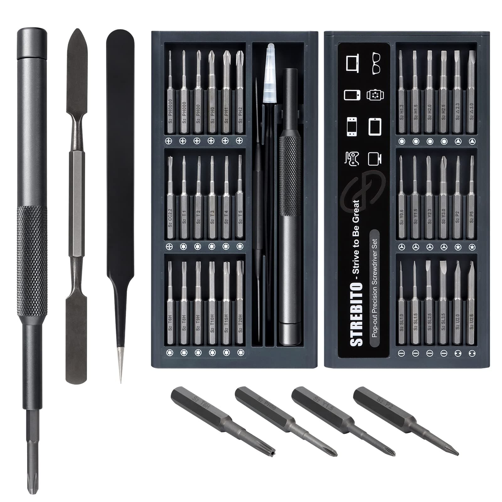 STREBITO Small Screwdriver Set - 39 in 1 Precision Screwdriver Kit, Electronics Tool Set - PC, Laptop, RC, Computer, Phone Repair, S2 Steel Long Bits - Torx, Pentalobe, Triwing