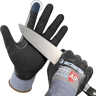 ANSI A9 Cut/Abrasion Resistant Gloves for Heavy Duty Work, 18 Gauge 3/4 Double Dipped Nitrile Coating for Construction, Gardening, Water & Oil Proof, Anti Slip, Touch Screen, PM3202, Black, M