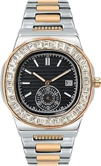 Wrist Watches for Men, Nautilus Stainless Steel Quartz Movement Date Luxury Diamond Style Men's Luminous Hands Casual Business Watches