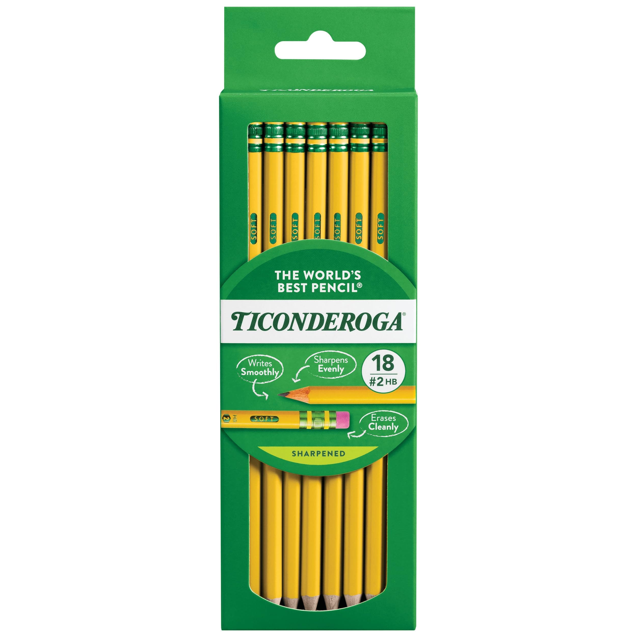 Wood-Cased Pencils, Pre-Sharpened, #2 HB Soft, Yellow, 18 Count