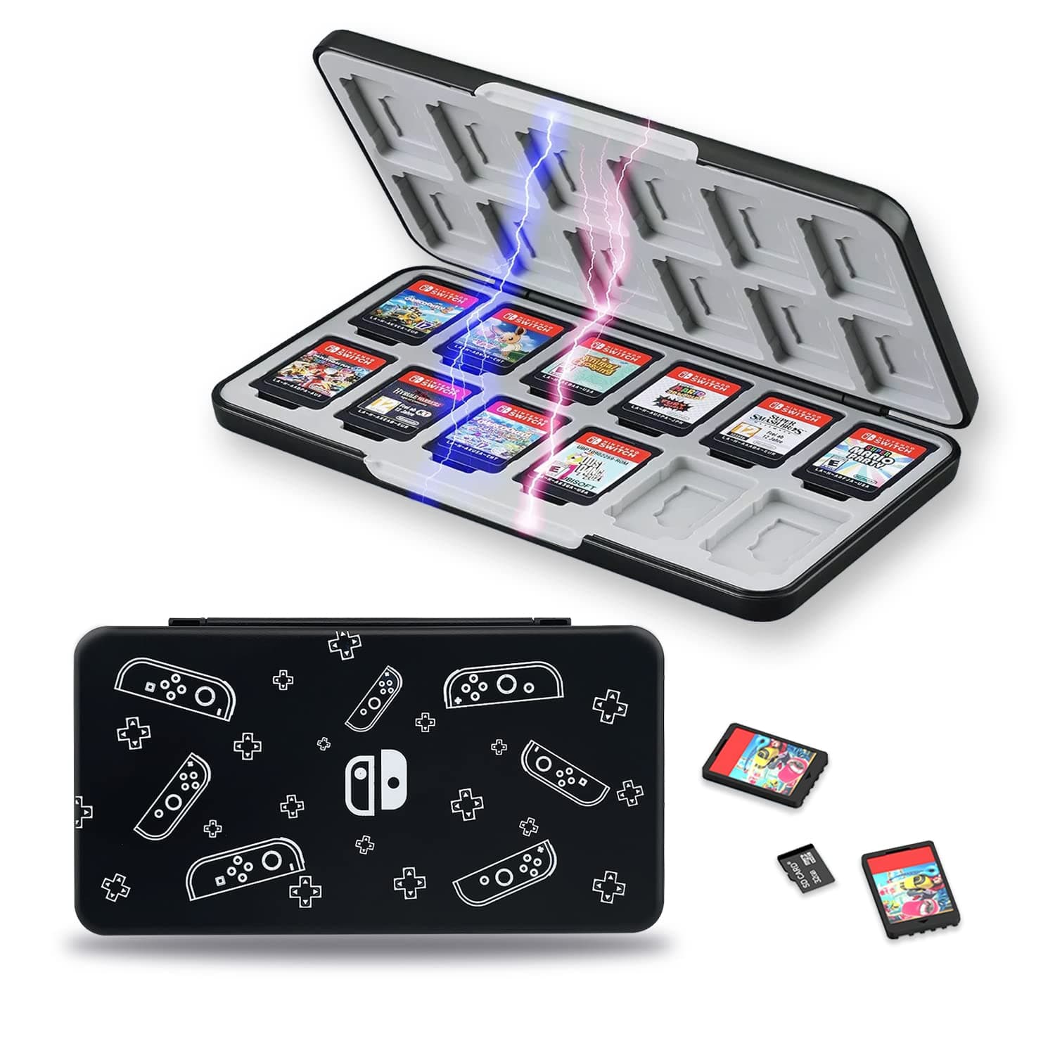 Wonzir 24-Slot Switch Game Card Case for Nintendo Switch Game Card/Switch OLED Game Card,Portable Switch Game Storage Case with 24 Game Card Slots and 24 Micro SD Card Slots (24-Joy-Con Grip)