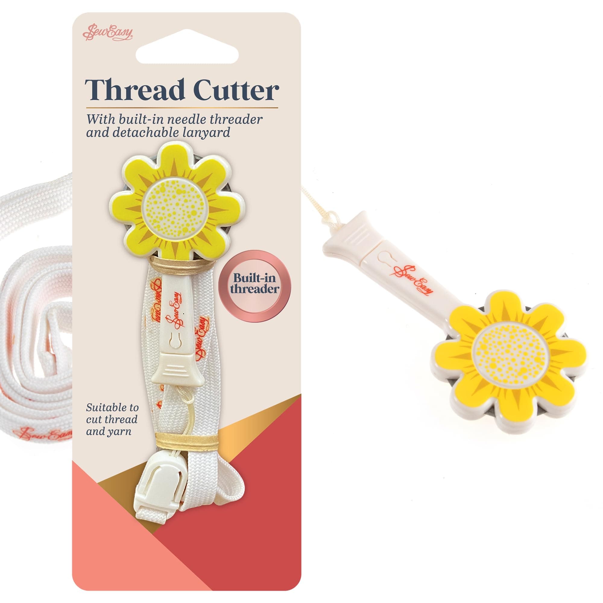 Sew Easy Yarn Thread Cutter – Snip Sewing & Embroidery Thread, Built in Needle Threader & Lanyard for Sewing Quilting Dressmaking Tailoring