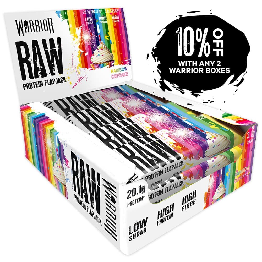 Warrior Raw HIGH Protein Bars (21g Protein Each) Low Sugar Chewy Granola Bars - Rainbow Cupcake - Pack of 12 Snack Bars