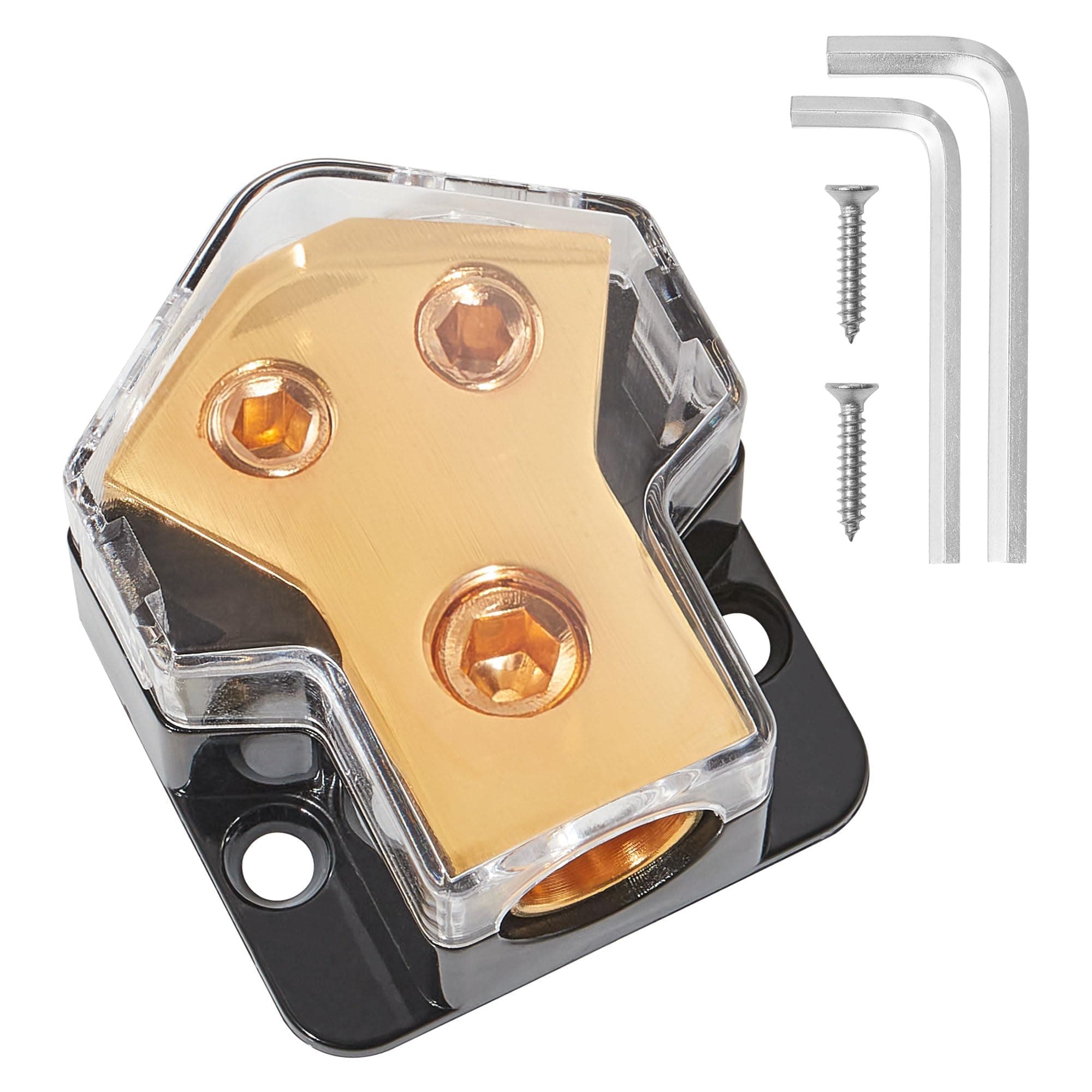 NuIth 2 Way Copper Power Distribution Block, 0/2/4 Gauge in 4/8 Gauge Out Auto Car Audio Distribution Connecting Block, 2 Way Copper Ground Distribution Block for Audio Amplifier Splitter, 1PC