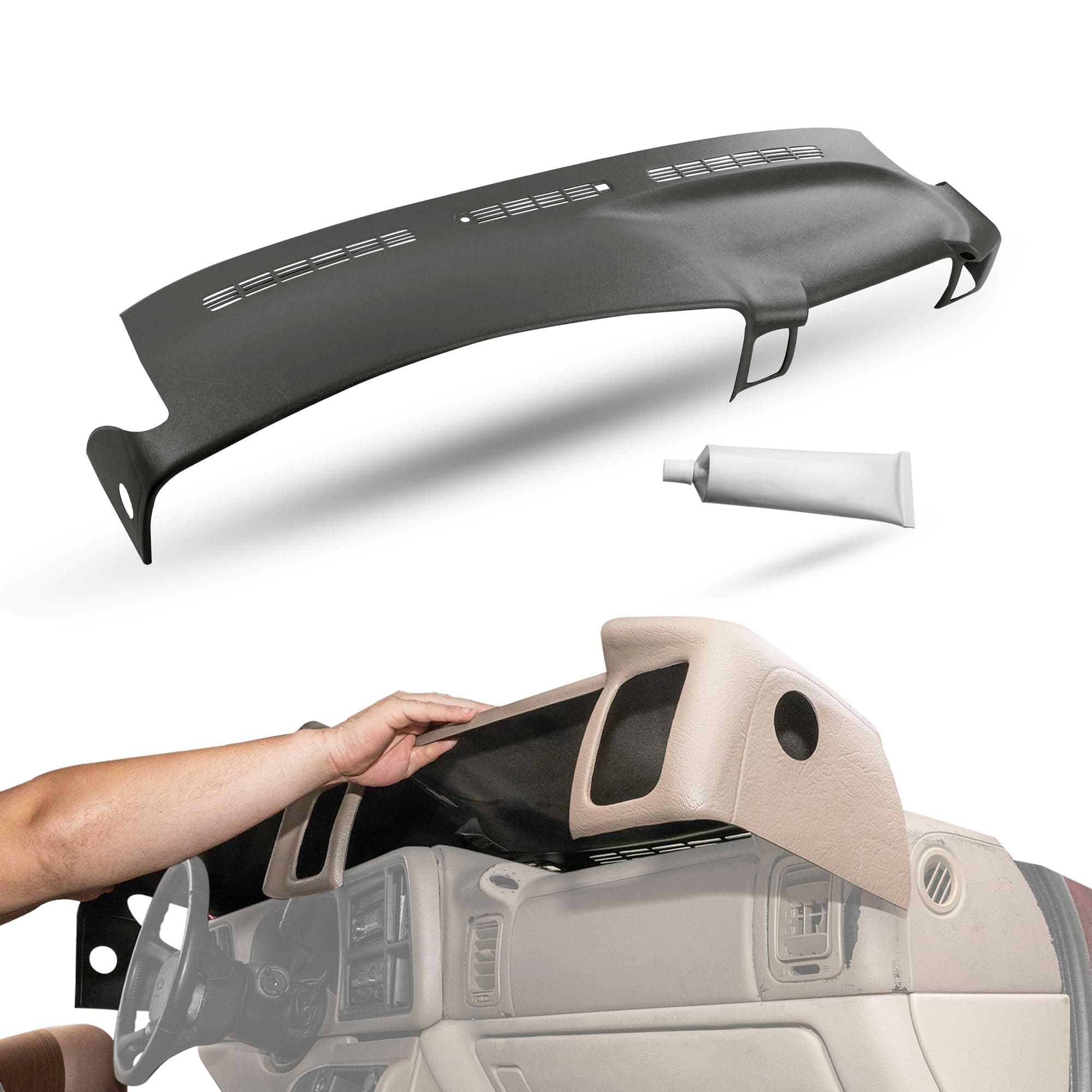 DashSkin Dash Cover Compatible with 2000-2006 Chevrolet Tahoe Suburban Yukon Avalanche & 99-06 Chevy Silverado GMC Sierra in Dark Pewter (Dark Grey) - Hard Molded Plastic Dashboard Cap