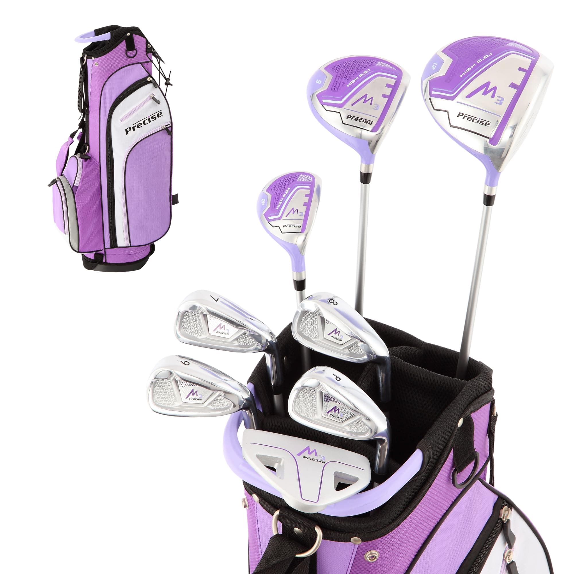 M3 Complete Womens Golf Clubs Set, Includes Driver, Fairway, Hybrid, 7-PW Irons, Wedge, Putter, Stand Bag, 3 H/C's Purple, Golf Clubs Women Right Handed, Comes in 3 Sizes