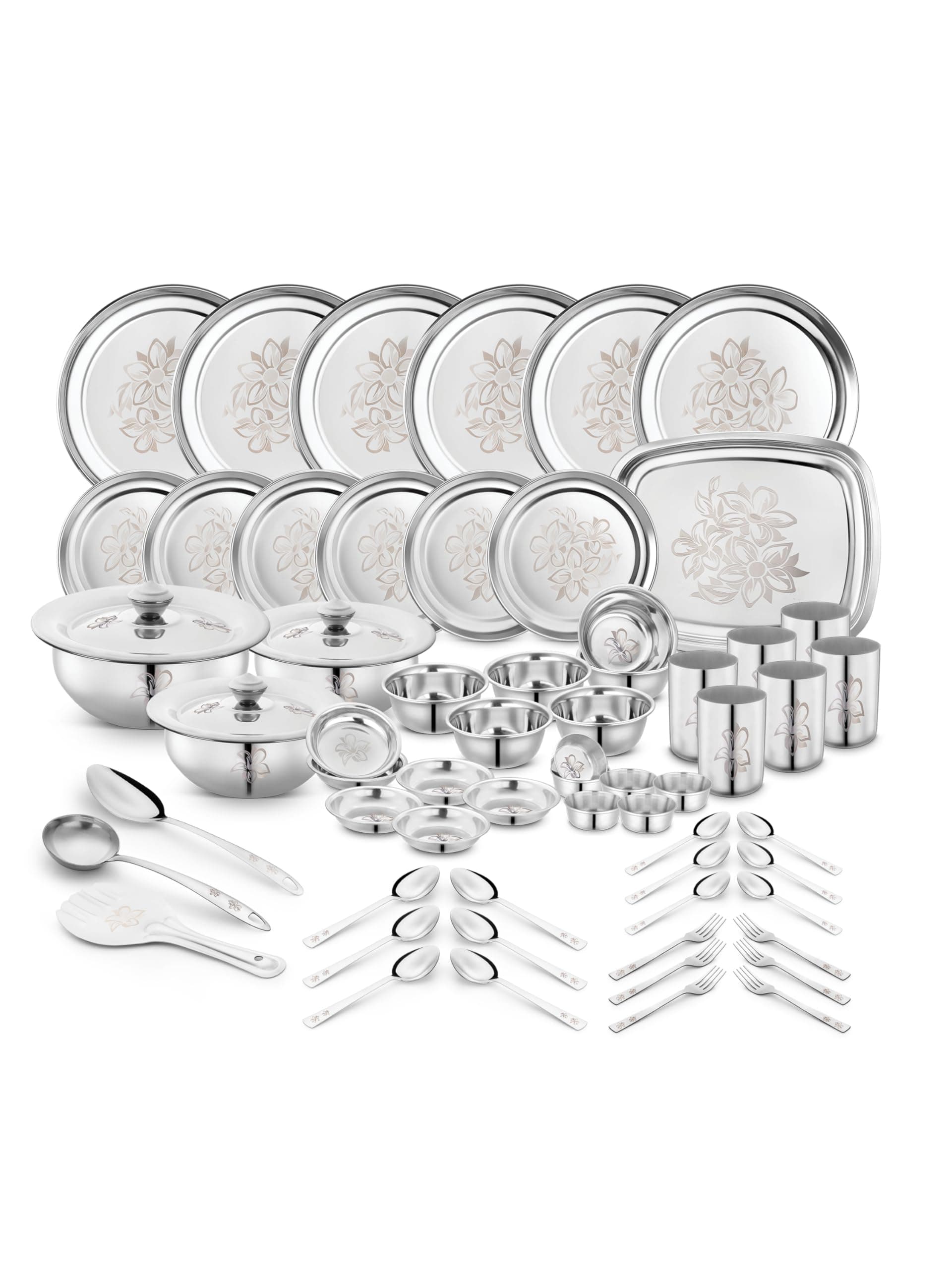 Classic Essentials Glory Stainless Steel Dinner Set - 61-Pieces, Silver