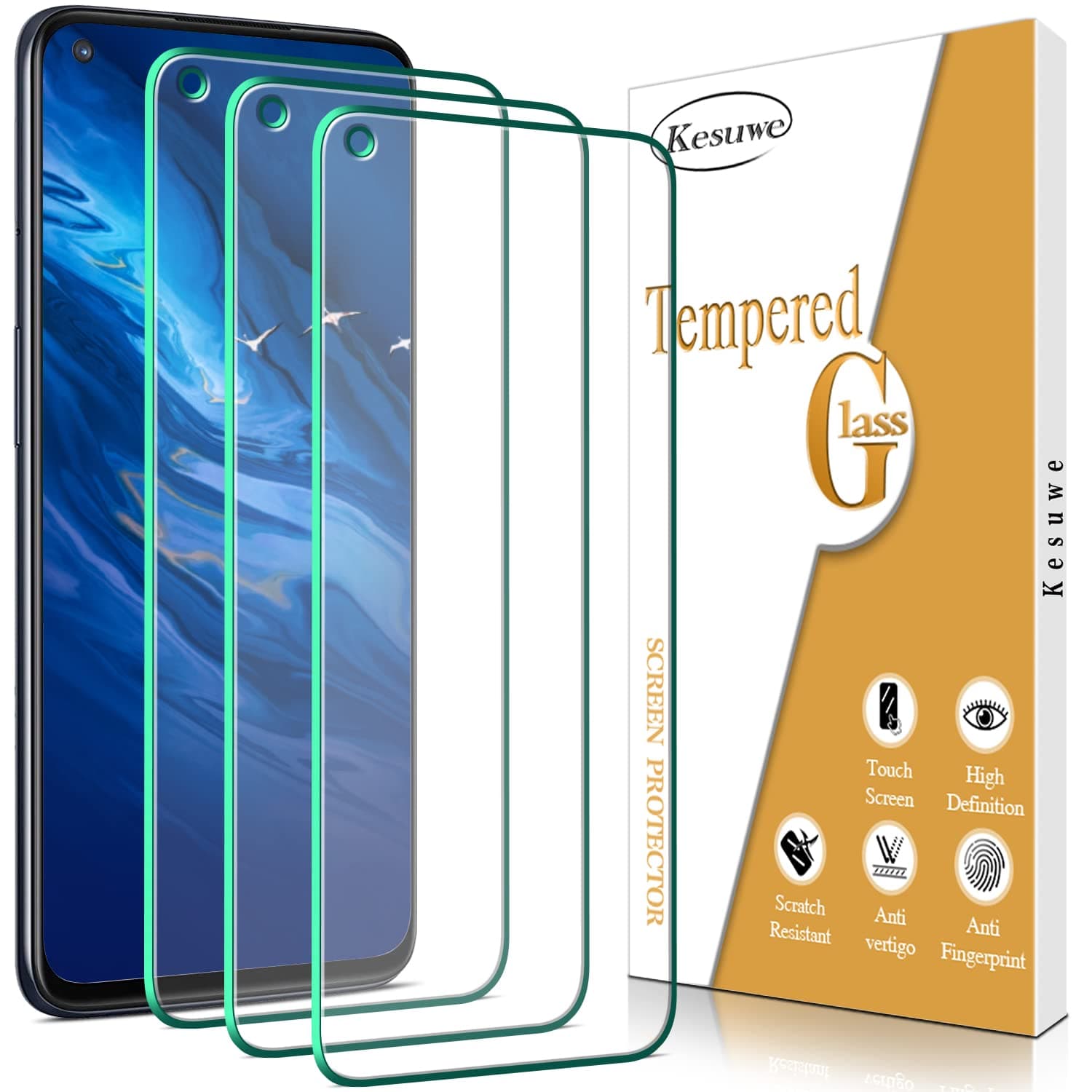 Kesuwe [3 Pack] Screen Protector For OnePlus Nord N10 5G Tempered Glass, HD Clear, 9H Hardness, Anti-Scratch, Bubble-Free, Easy to Install, Case Friendly