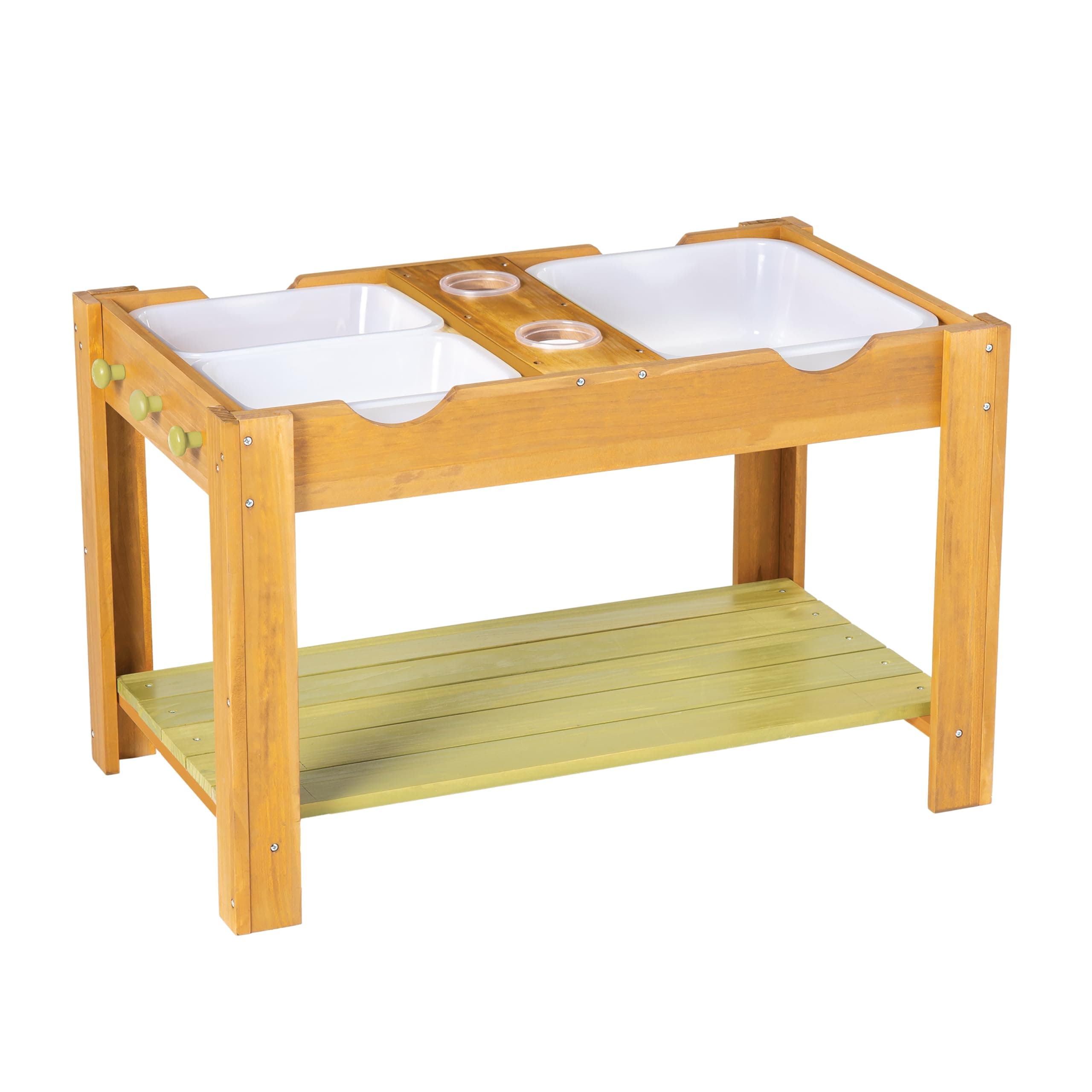 MindWare Sensory Sprouts Sensory Table - Sturdy Wood Table Includes 3 Sensory Bins, 2 Cups and 3 Hooks - Indoor/Outdoor Sensory Play for Kids Ages 3 and Up