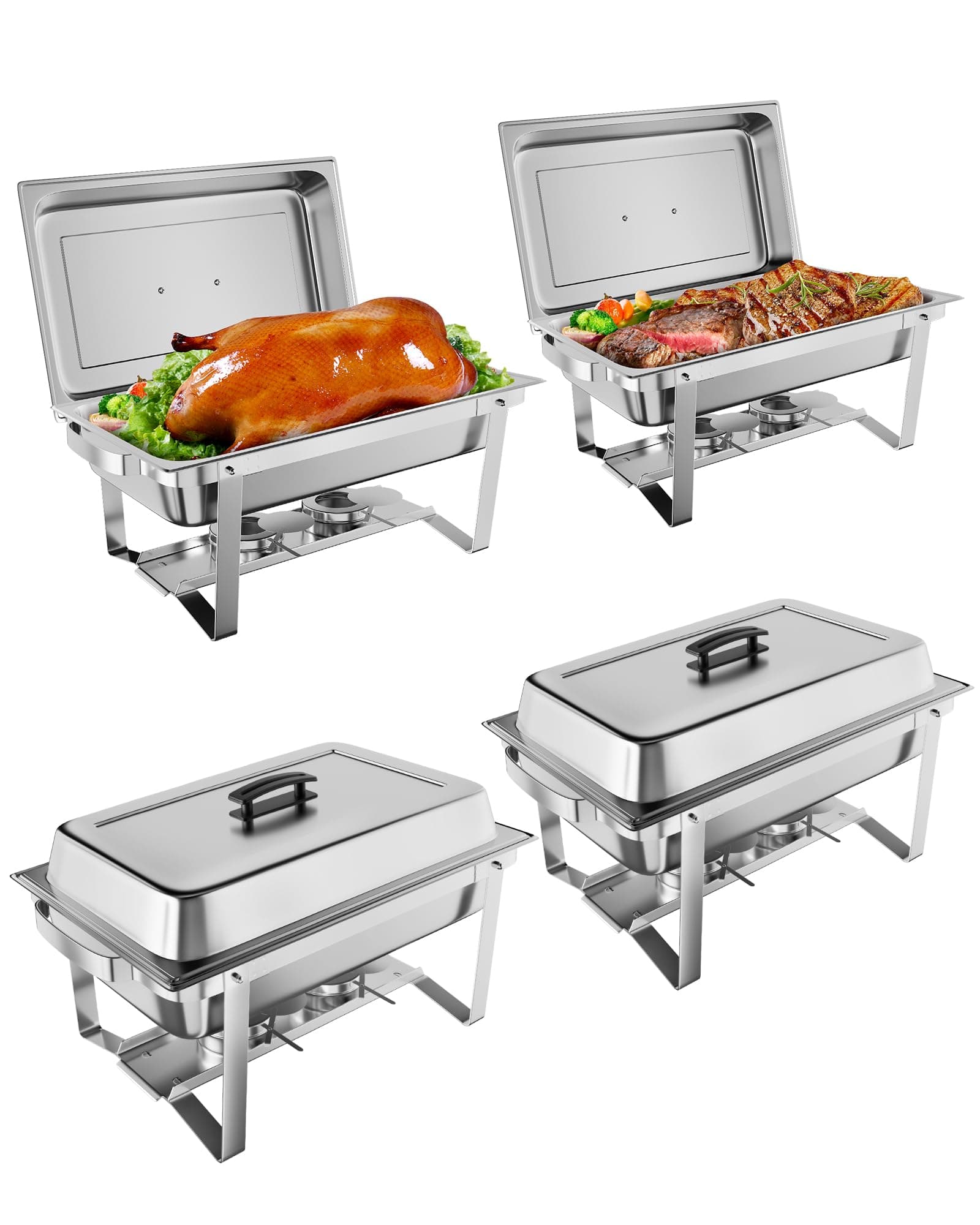 Chafing Dish Buffet Set 4 Pack, 8 QT Food Servers and Warmers Stainless Steel Chafer with Water Pan for Weddings, Parties, Banquets, and Catering