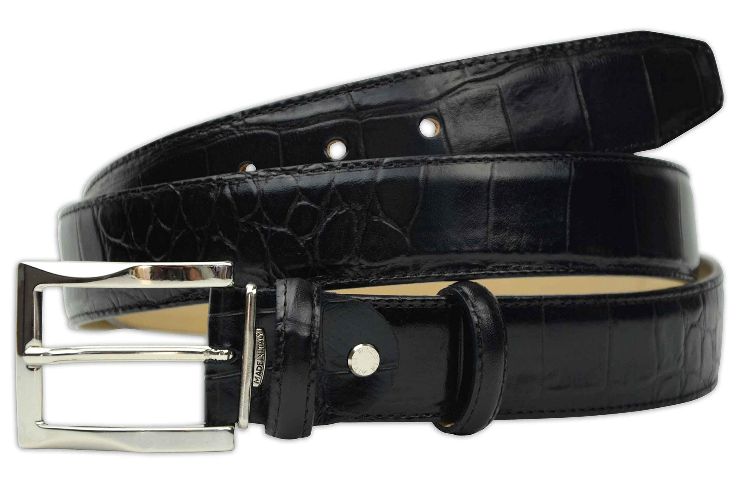 Mens Crocodile Pattern Italian Leather Belt