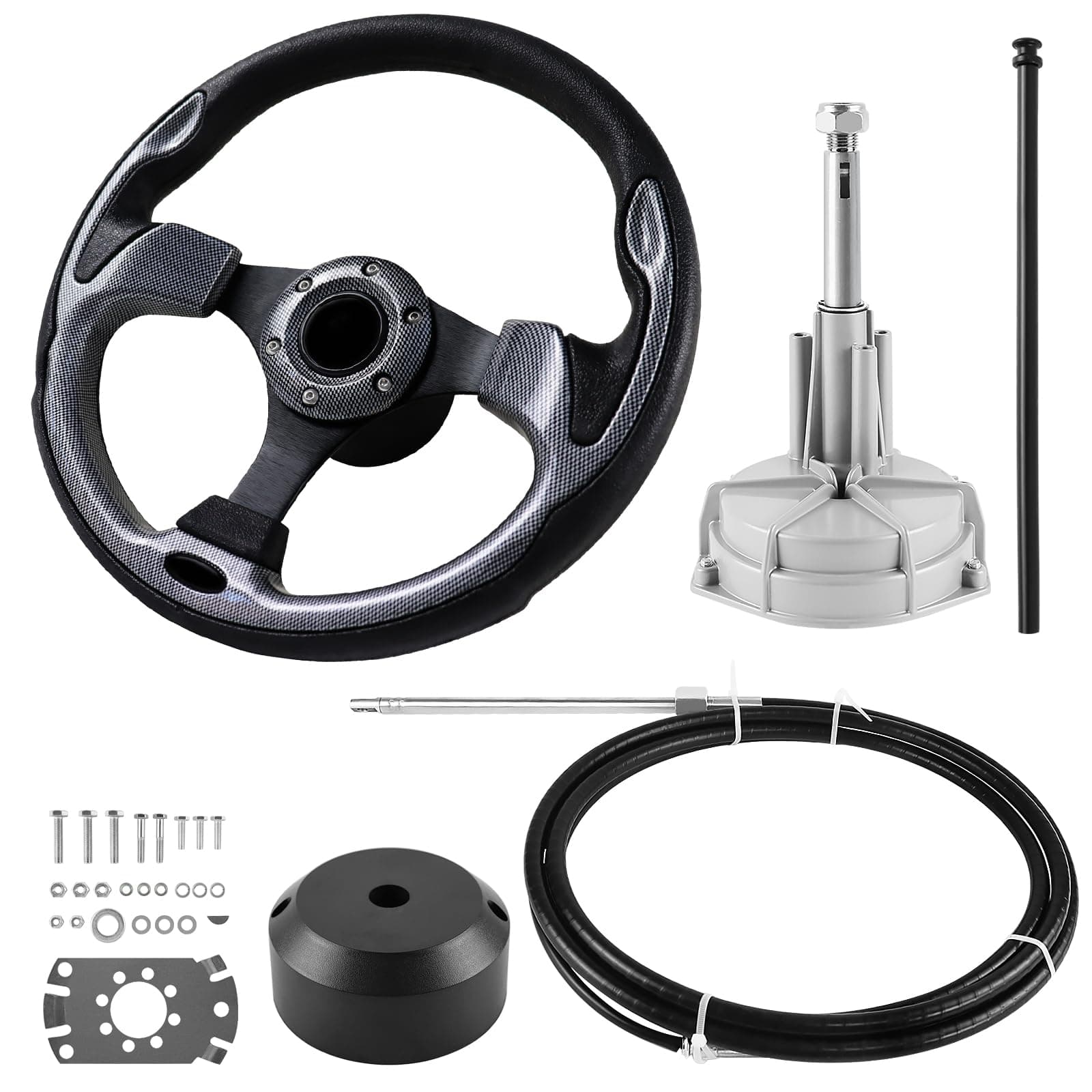 Boats Steering System, 10ft Cable Outboard Steering Kit 3/4" Standard Tapered Shaft, Boat Steering System for Yachts, Fishing Boats and Other Watercraft - with Steering