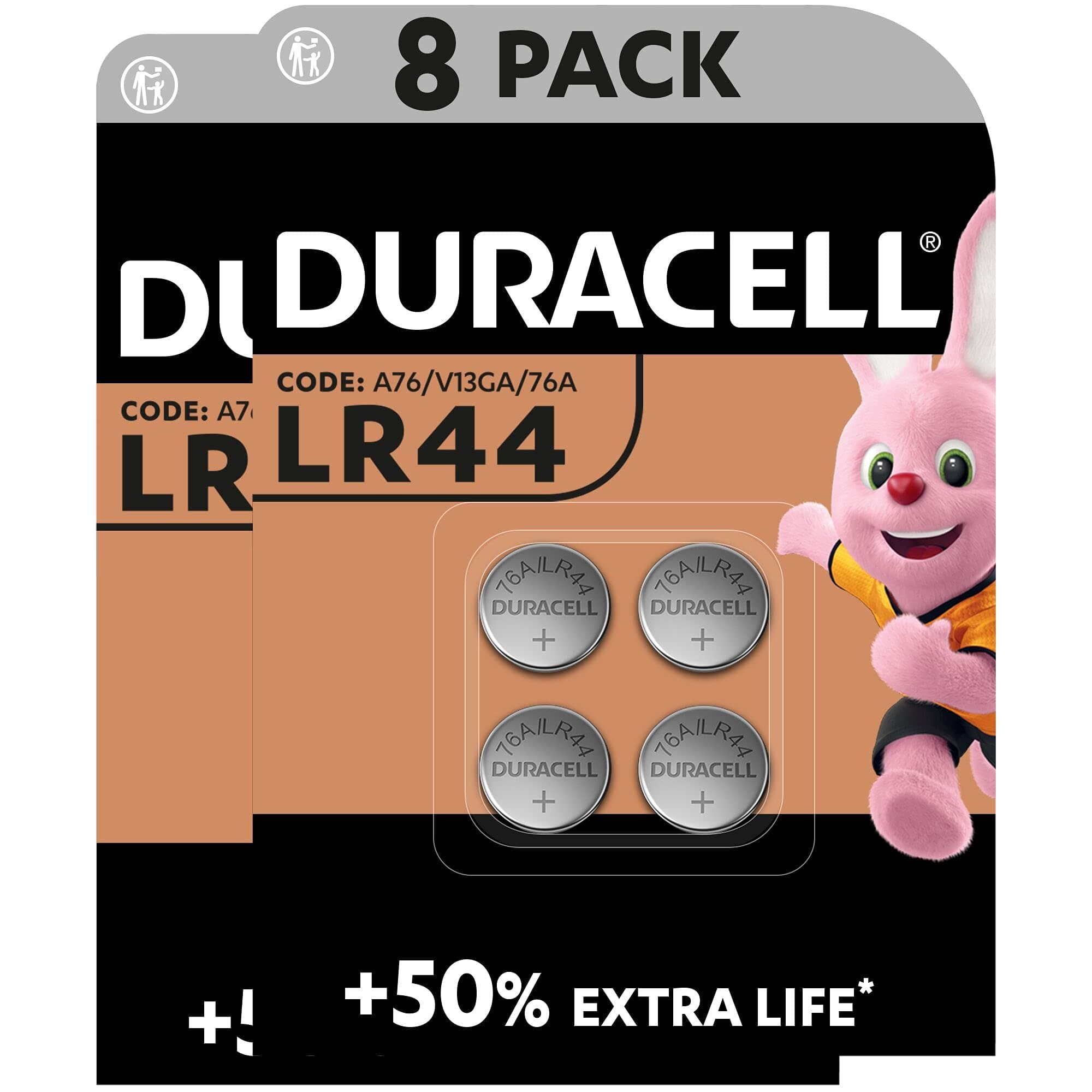 Duracell Specialty LR44 Alkaline Button Battery 1,5V, pack of 8 (76A / A76 / V13GA) designed for use in toys, calculators and measurement devices [Amazon exclusive]