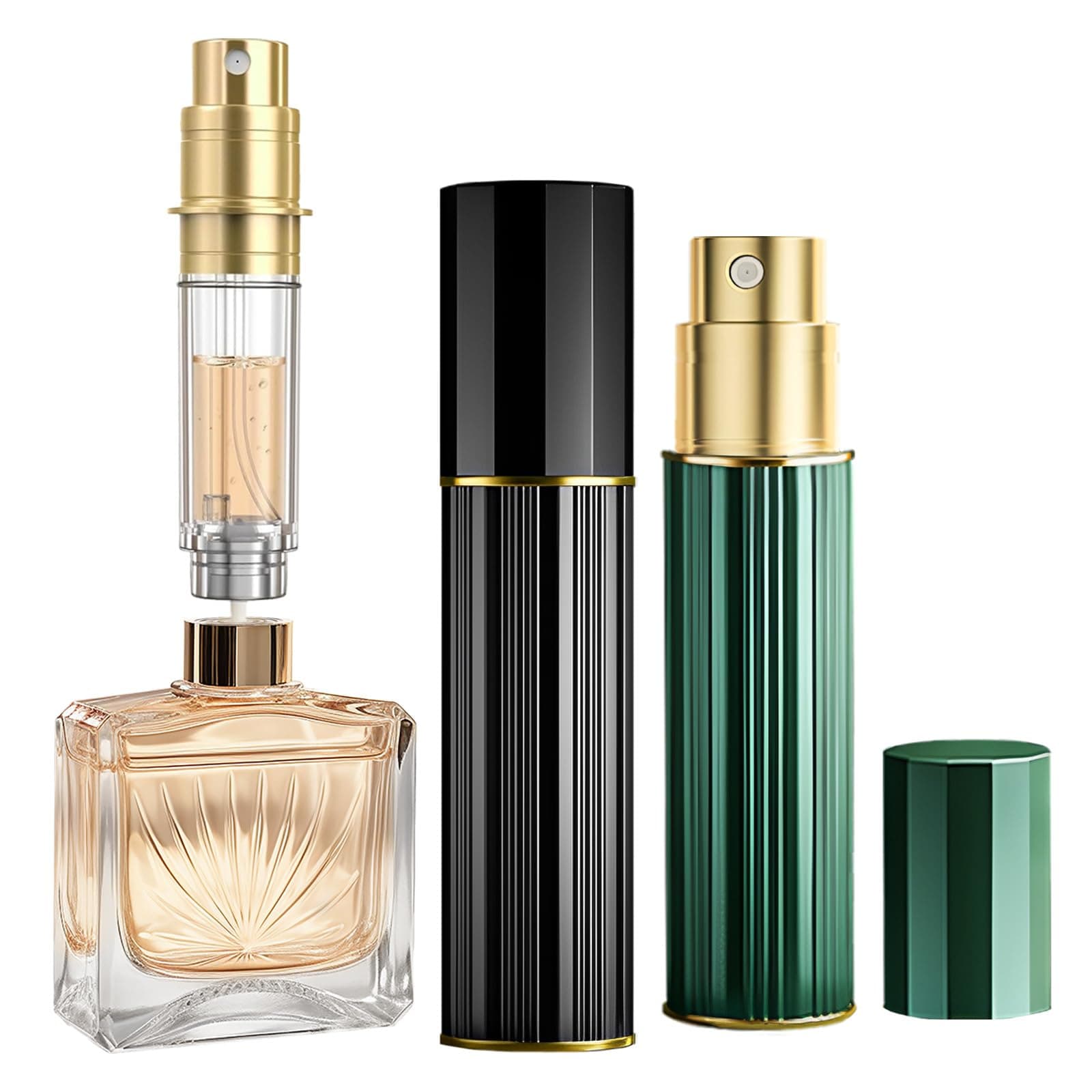 Perfume Atomiser, Perfume Travel Bottle, 10ML Atomiser Spray Bottle, Refillable & Travel Size Perfume Spray Bottle Easy to Refill Cologne Dispenser for Women Men(Black&Green)