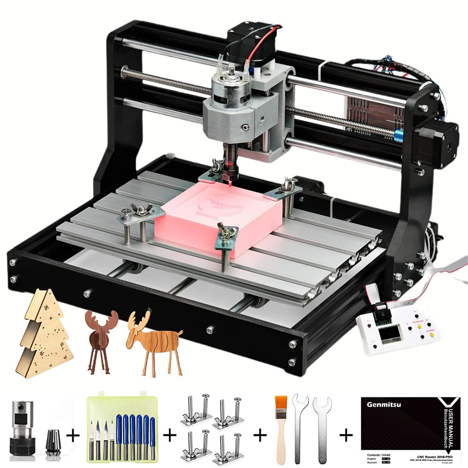 SainSmart Genmitsu CNC 3018-PRO GRBL Controlled 3-Axis CNC Milling Kit for Processing Acrylic, PVC, Wood, Soft Aluminium, Working Area 300 mm x 180 mm x 45 mm