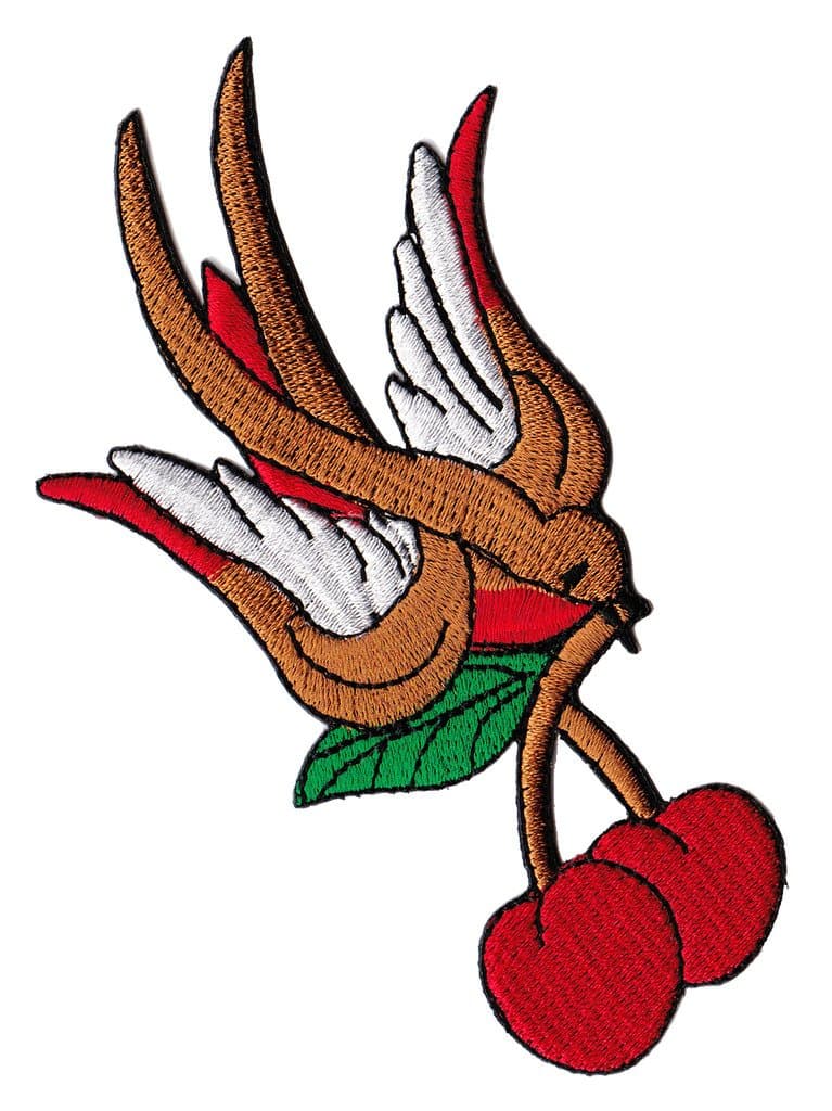 Bird Cherries Rockabilly Swallow Sew-On / Iron-On Patch Application
